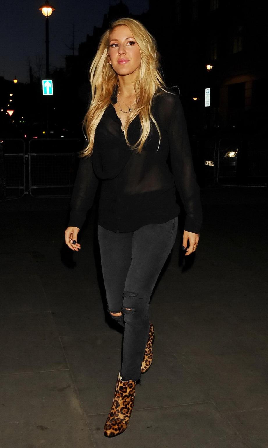 16P Ellie Goulding see through to bra at BBC Radio 1 Studios in London