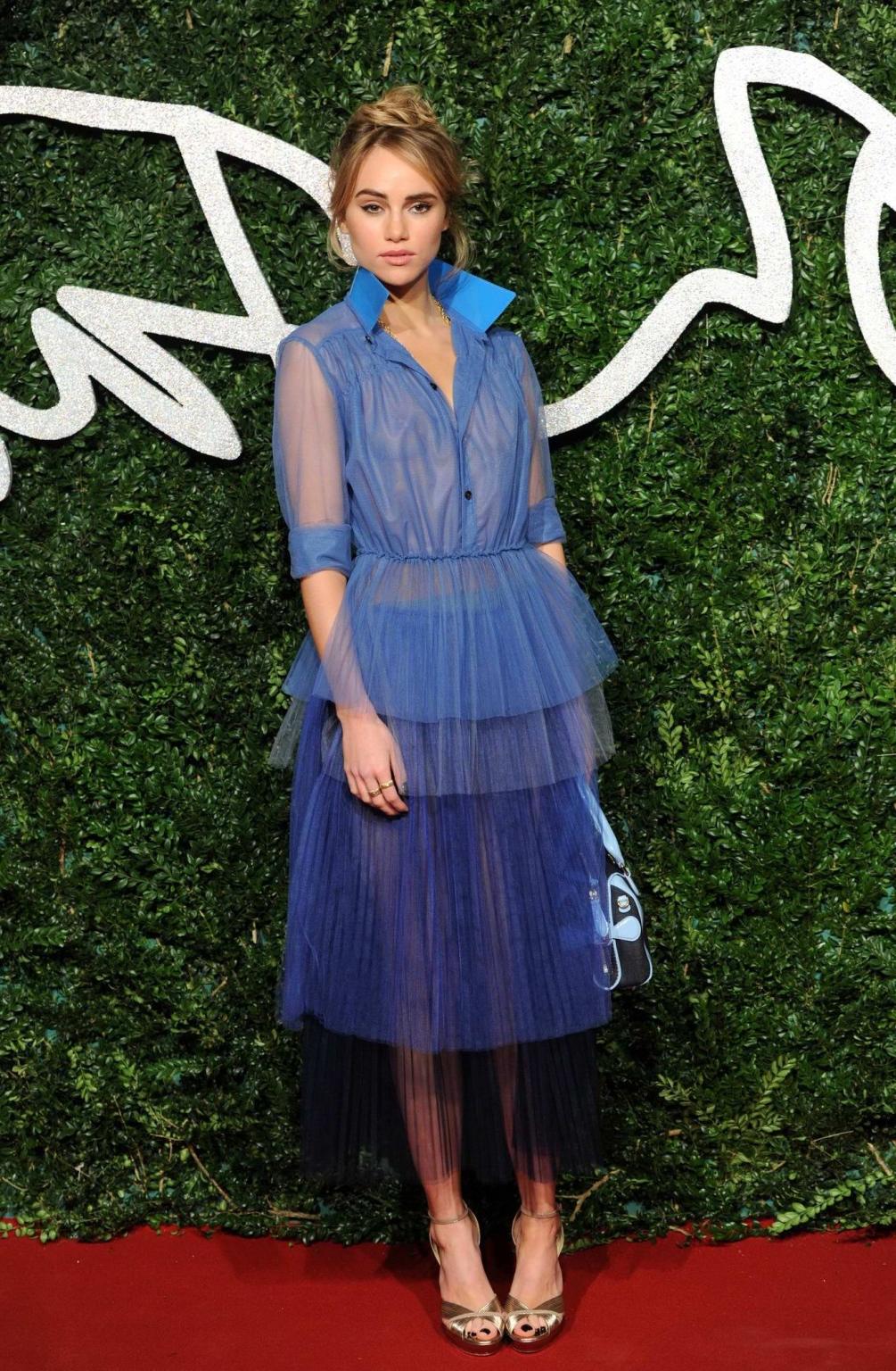 16P Suki Waterhouse showing off her boobs in see through dress for the British Fashi