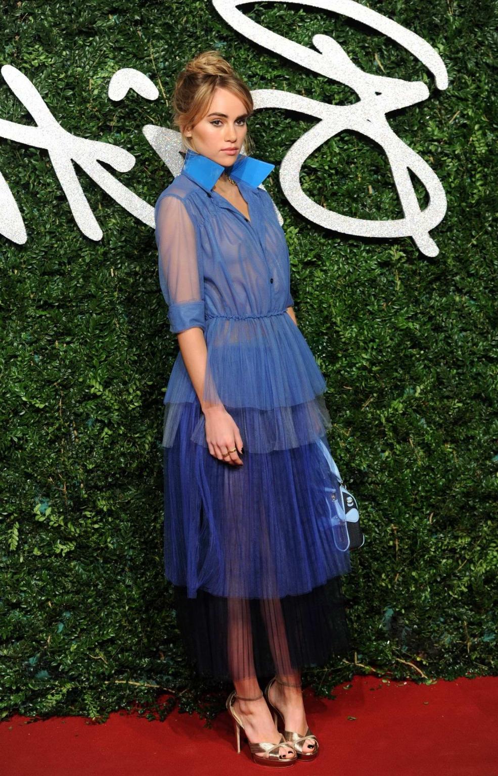 16P Suki Waterhouse showing off her boobs in see through dress for the British Fashi
