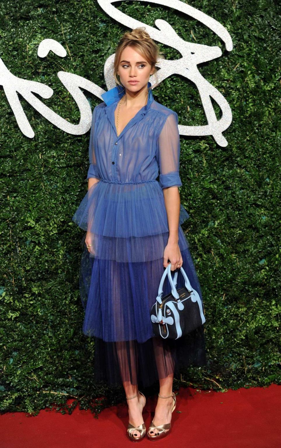 16P Suki Waterhouse showing off her boobs in see through dress for the British Fashi