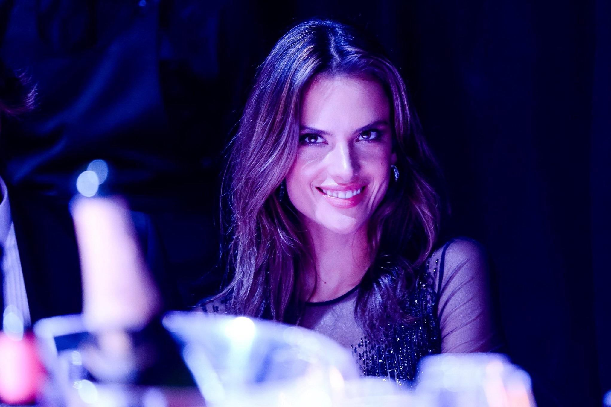 16P Alessandra Ambrosio busty wearing a partially see through dress at Milan Fashion