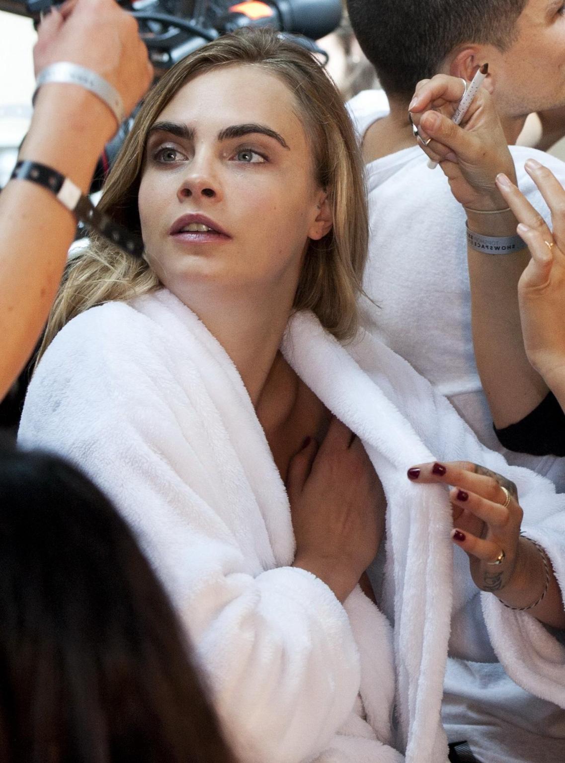 16P Cara Delevingne see through to panties at the Topshop Unique show during London 