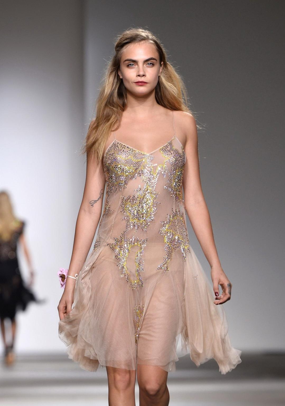 16P Cara Delevingne see through to panties at the Topshop Unique show during London 