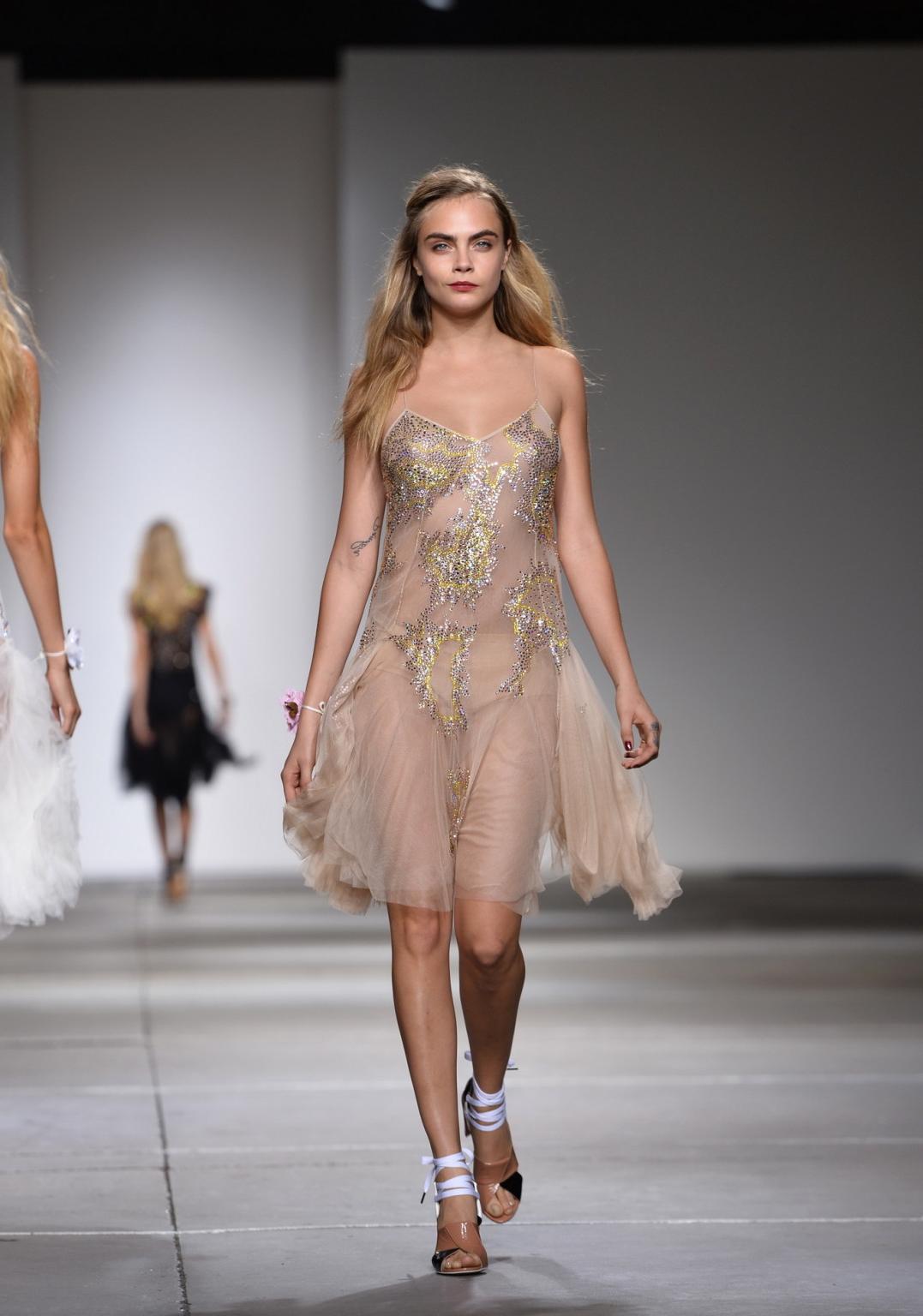16P Cara Delevingne see through to panties at the Topshop Unique show during London 