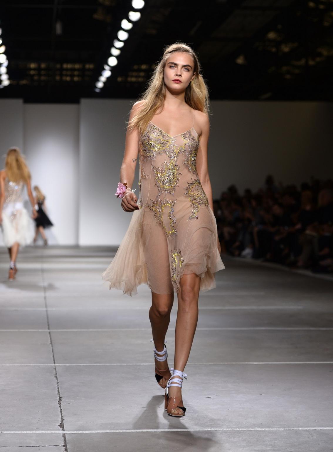 16P Cara Delevingne see through to panties at the Topshop Unique show during London 