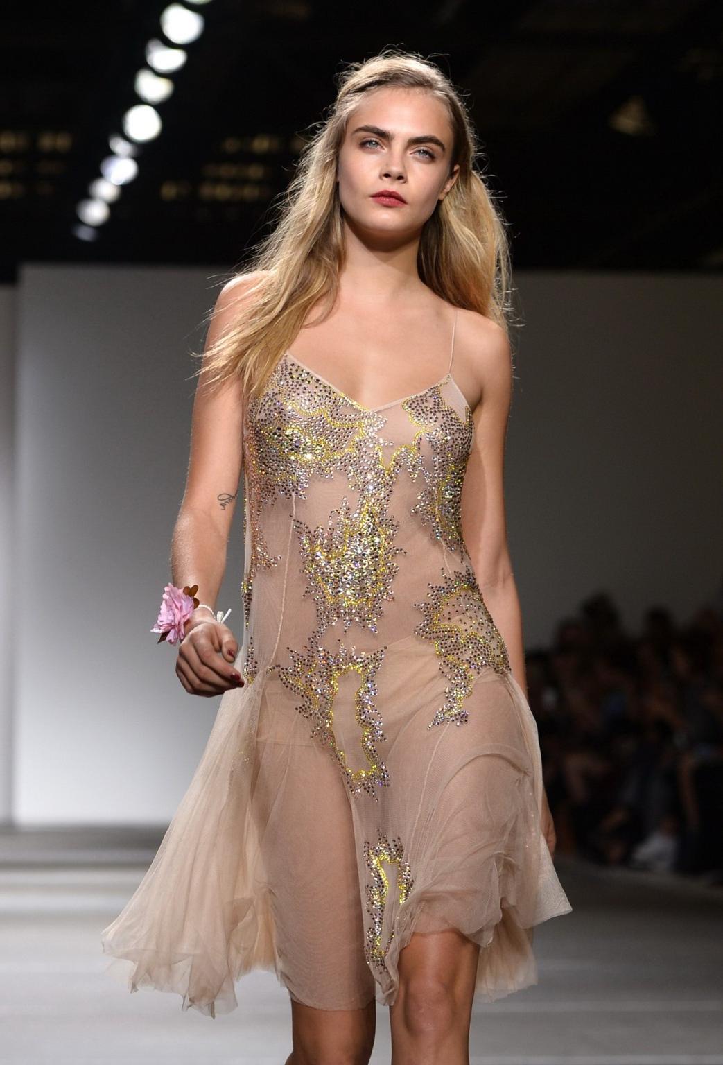 16P Cara Delevingne see through to panties at the Topshop Unique show during London 