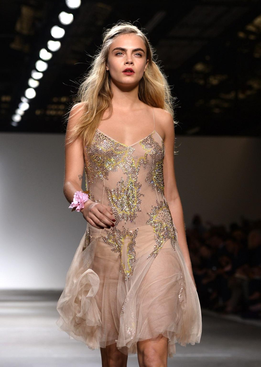 16P Cara Delevingne see through to panties at the Topshop Unique show during London 