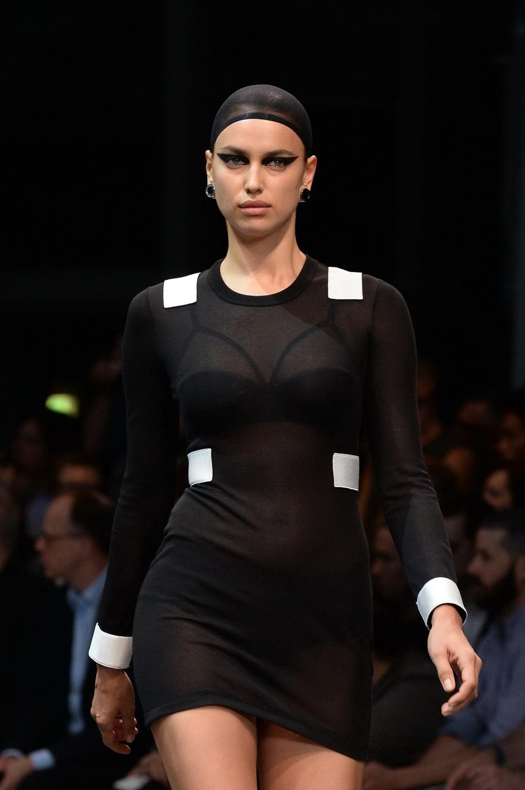 16P Irina Shayk see through to undies at Givenchy fashion show in Paris