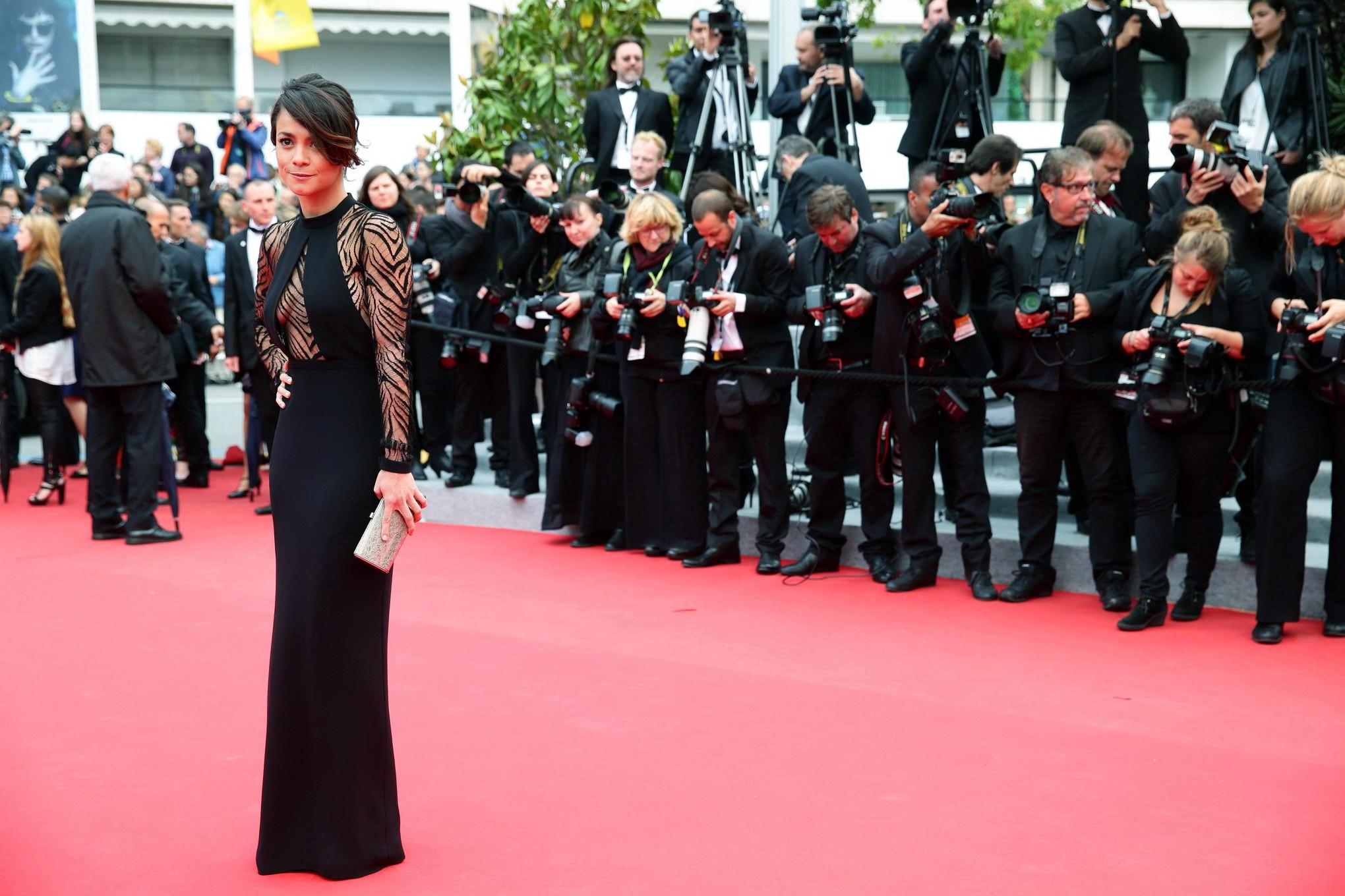 16P Alice Braga braless wearing a partially see through dress at the Foxcatcher prem
