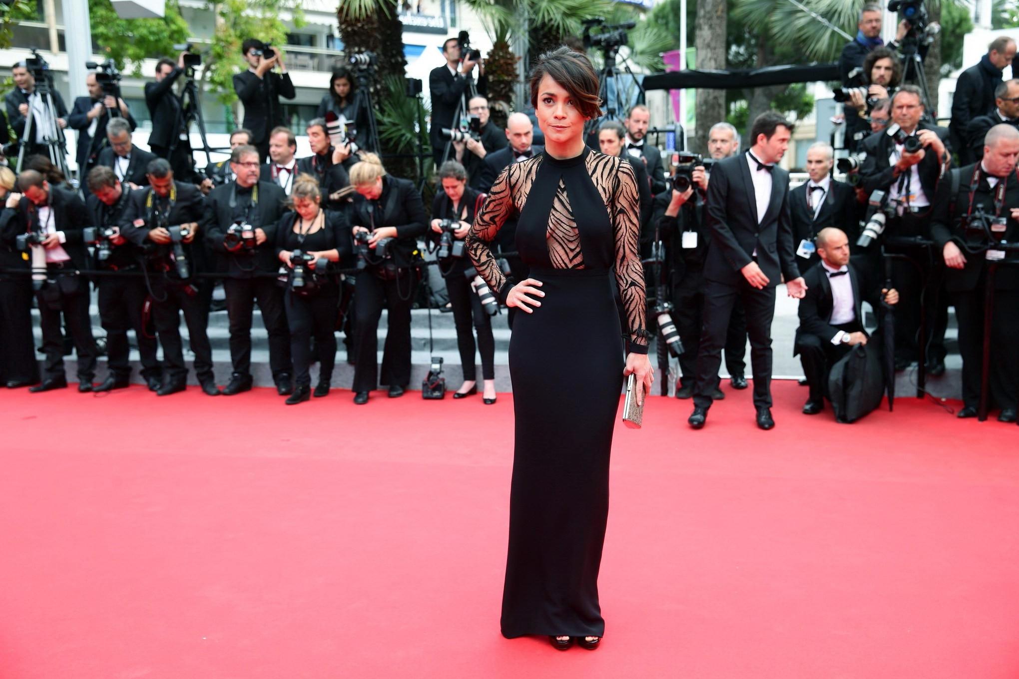 16P Alice Braga braless wearing a partially see through dress at the Foxcatcher prem