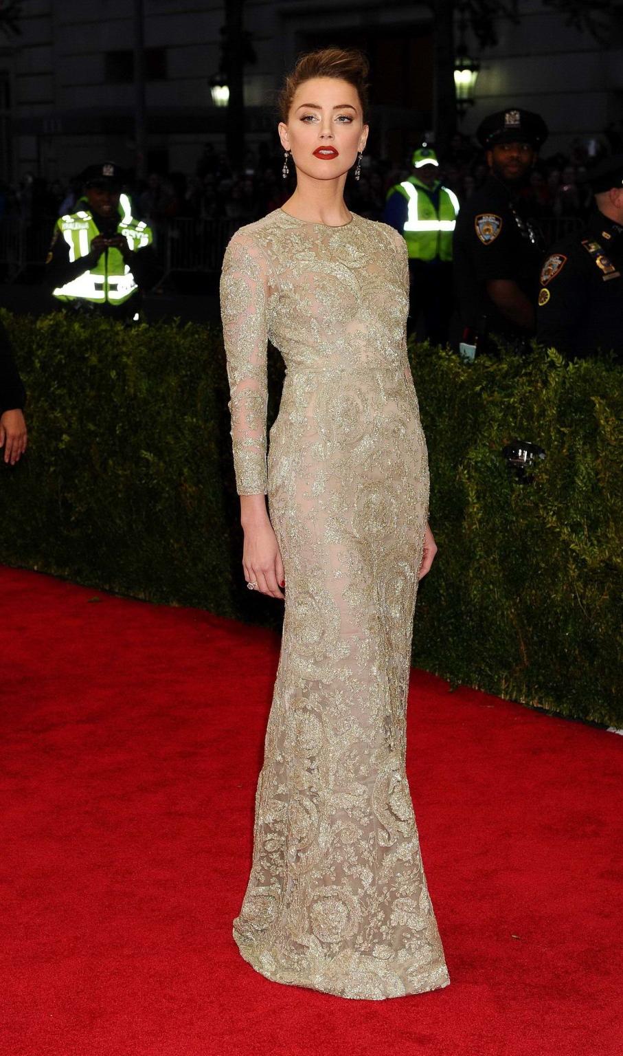 16P Amber Heard braless wearing a see through dress at the 2014 Met Gala in NY