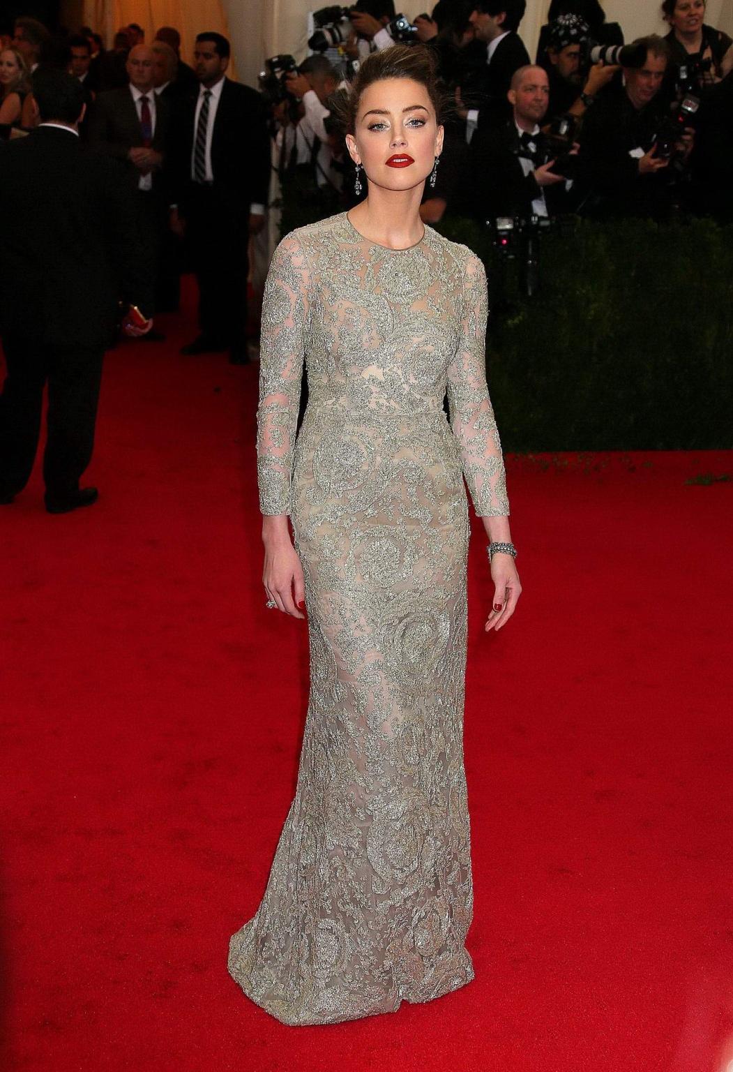 16P Amber Heard braless wearing a see through dress at the 2014 Met Gala in NY