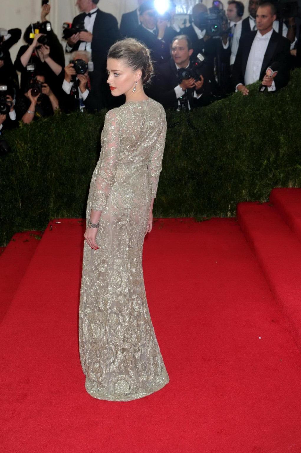 16P Amber Heard braless wearing a see through dress at the 2014 Met Gala in NY