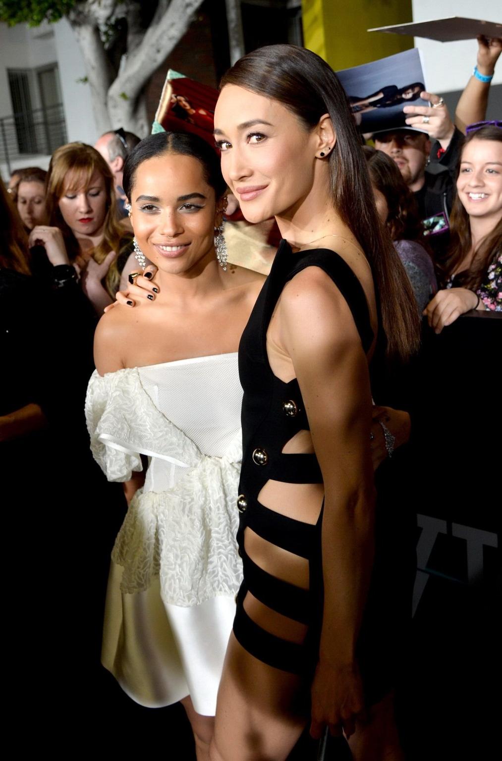 16P Maggie Q pantyless wearing a side see-through dress at the 'Divergent' premiere 