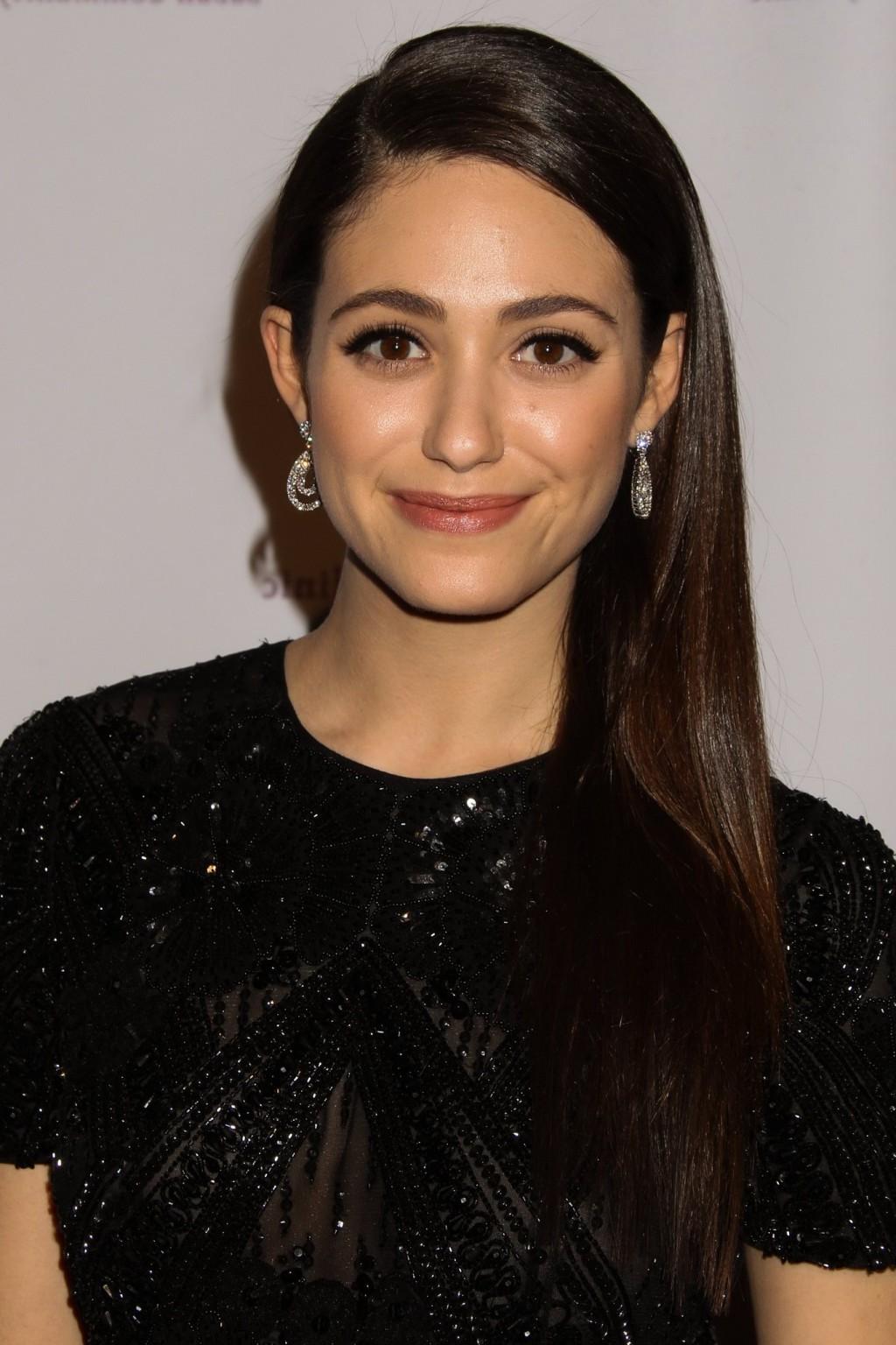 16P Emmy Rossum braless wearing black backless partially see-through gown at 37th An