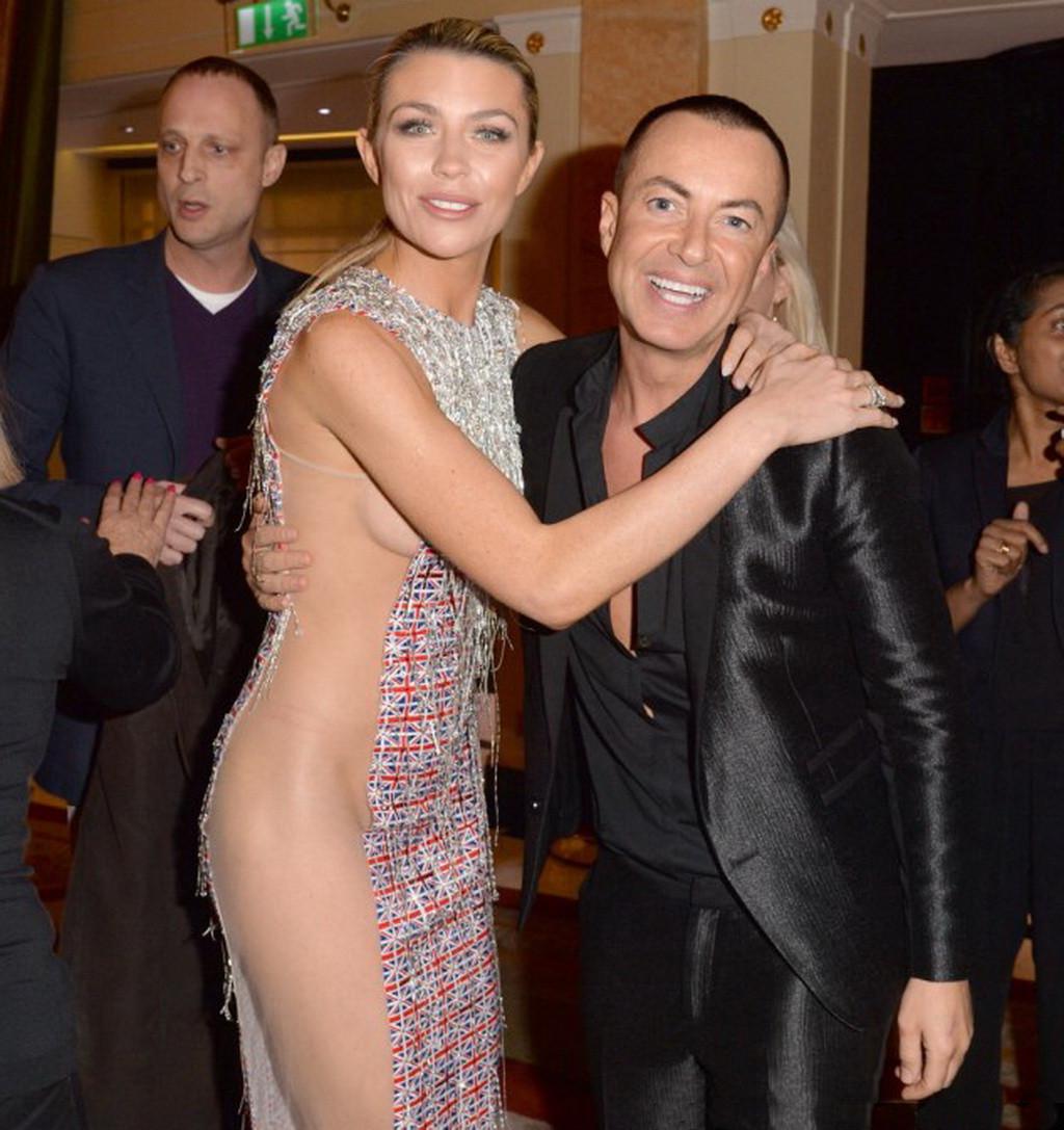 16P Abigail Clancy fully naked under a see-through panel dress at Fashion for the Br