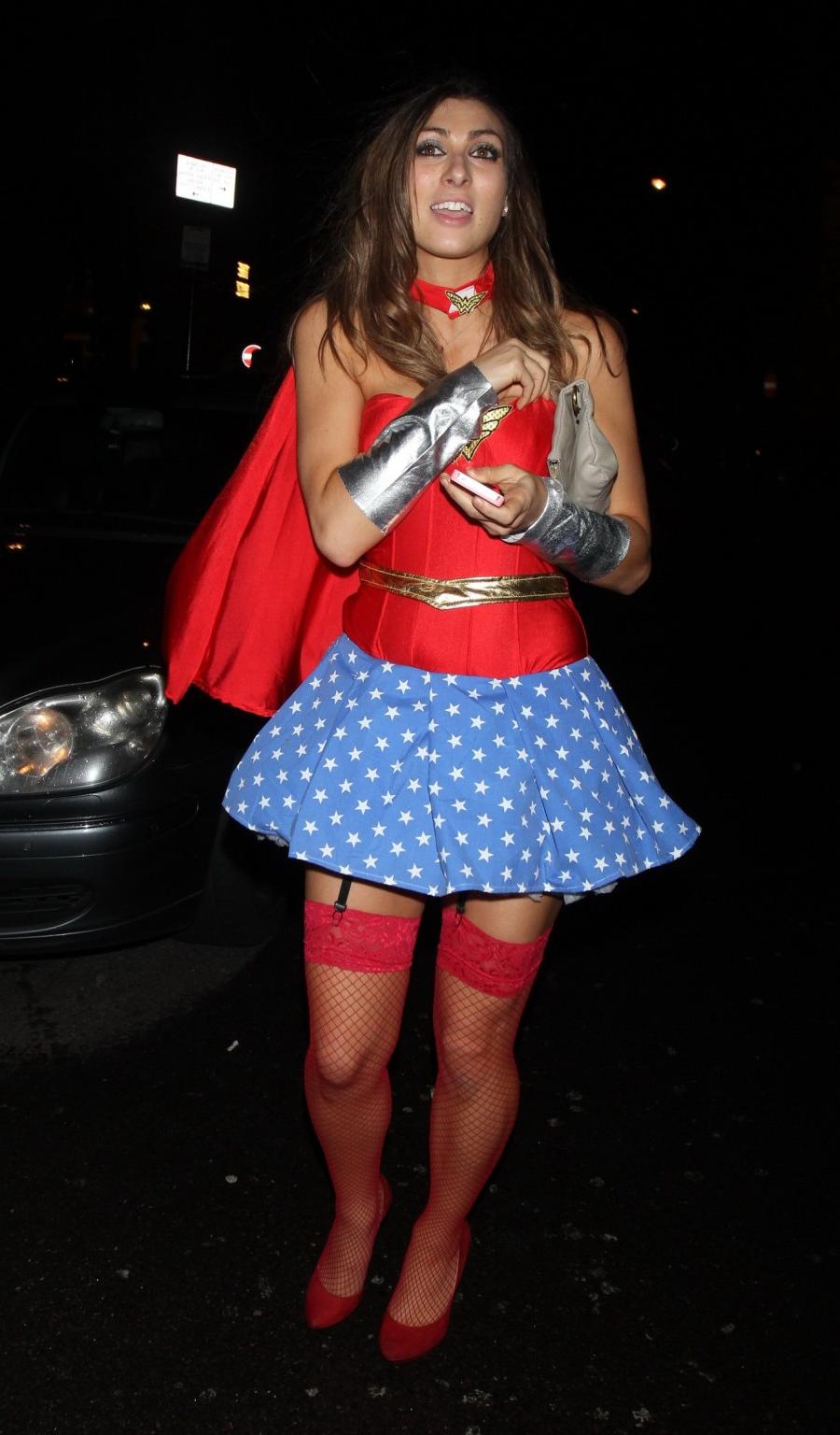 16P Luisa Zissman cleavy and leggy dressed as Wonder Woman for Halloween leaving Mah
