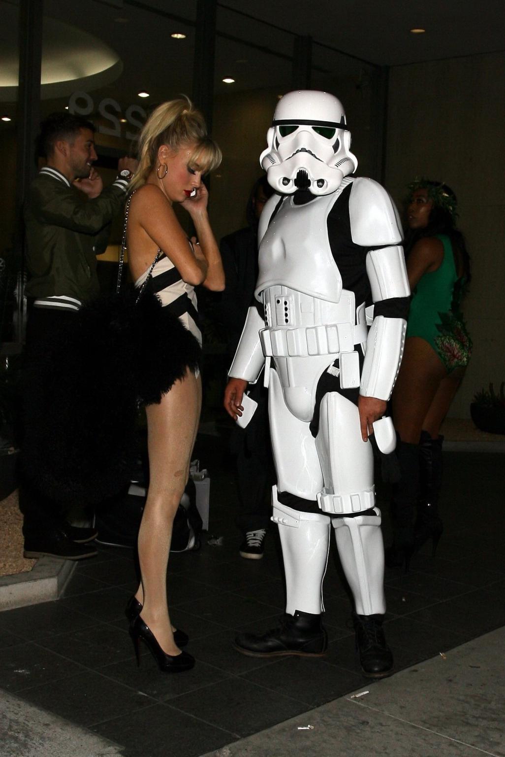 16P Alessandra Torresani leggy wearing a blackwhite bodysuit for a Halloween party i