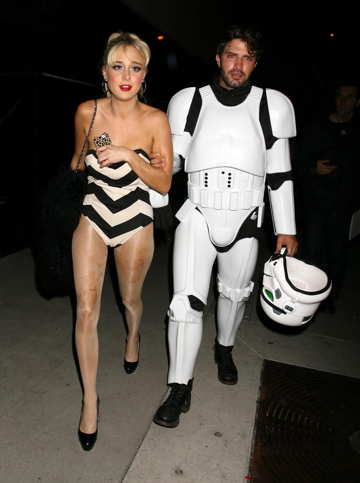 16P Alessandra Torresani leggy wearing a blackwhite bodysuit for a Halloween party i
