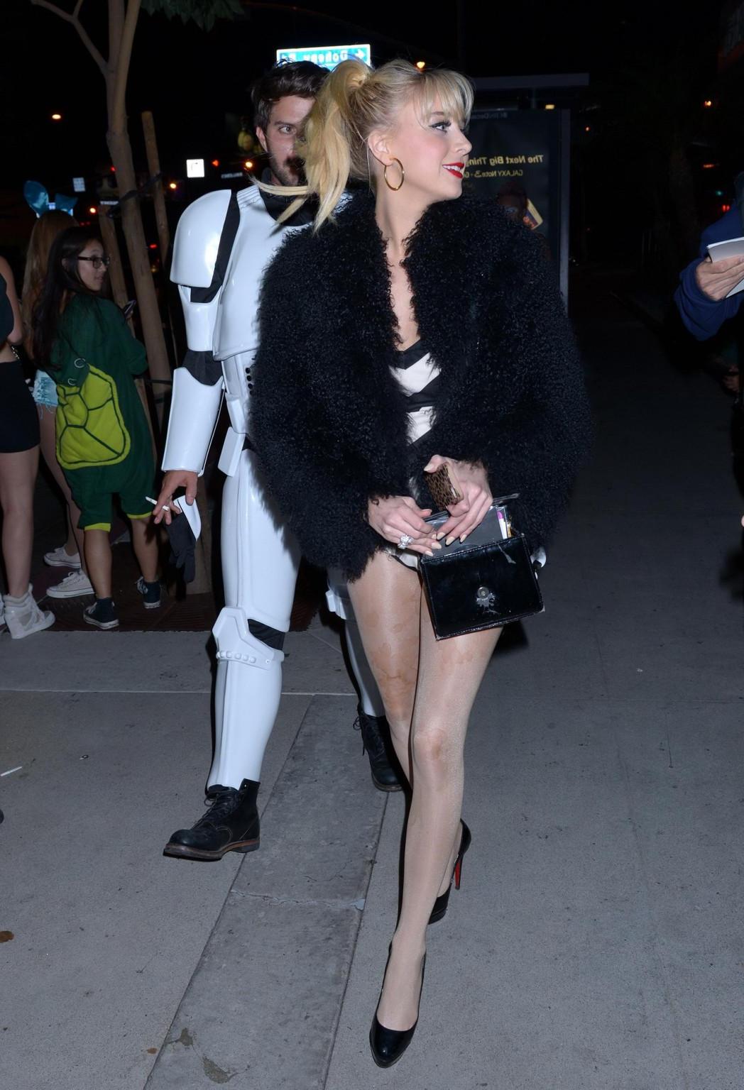 16P Alessandra Torresani leggy wearing a blackwhite bodysuit for a Halloween party i
