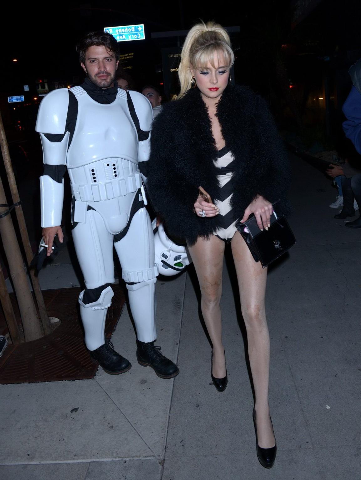 16P Alessandra Torresani leggy wearing a blackwhite bodysuit for a Halloween party i