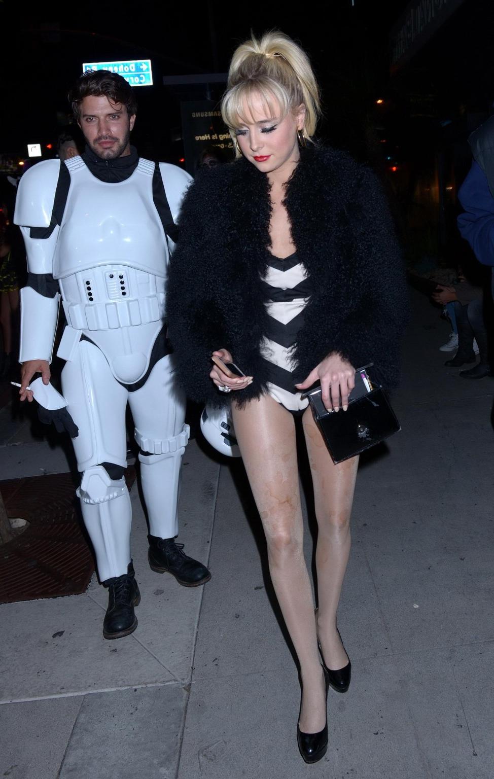16P Alessandra Torresani leggy wearing a blackwhite bodysuit for a Halloween party i