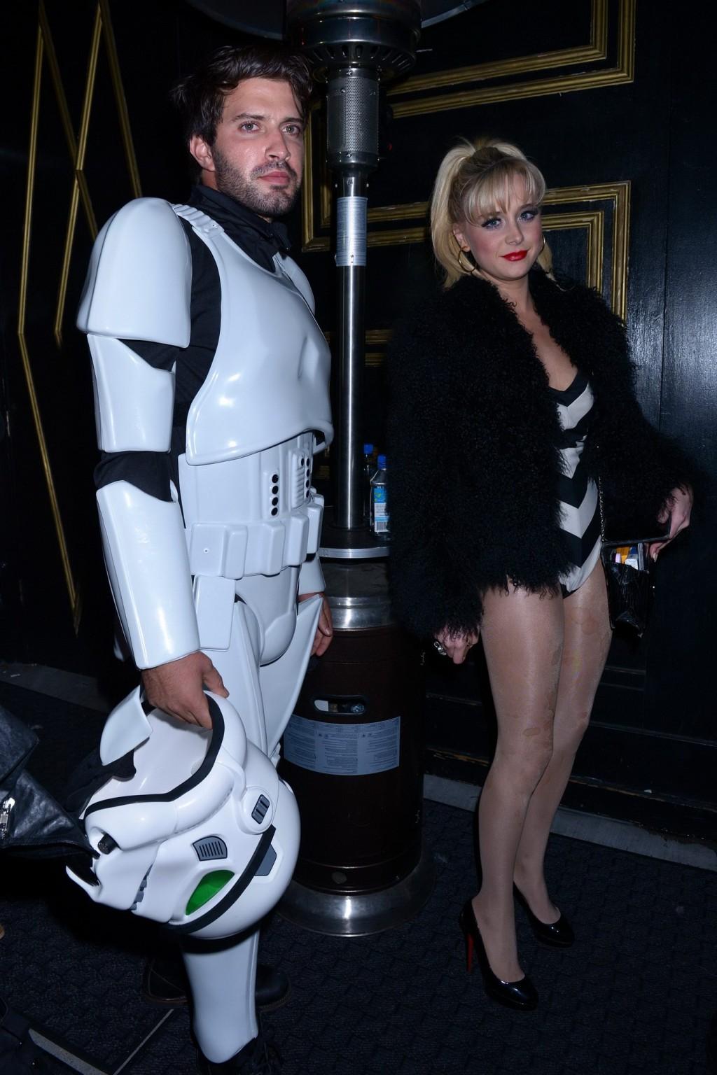 16P Alessandra Torresani leggy wearing a blackwhite bodysuit for a Halloween party i
