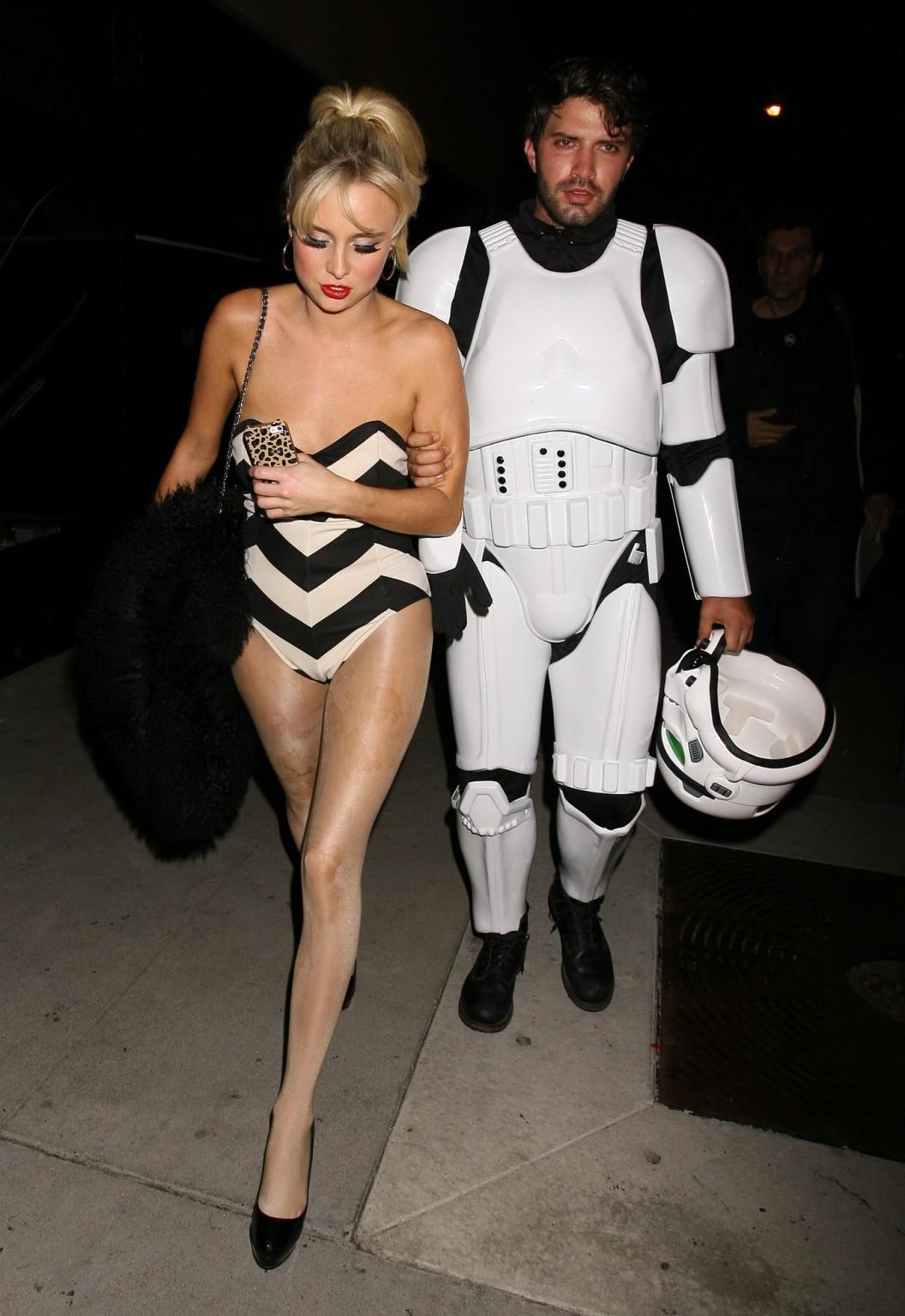 16P Alessandra Torresani leggy wearing a blackwhite bodysuit for a Halloween party i