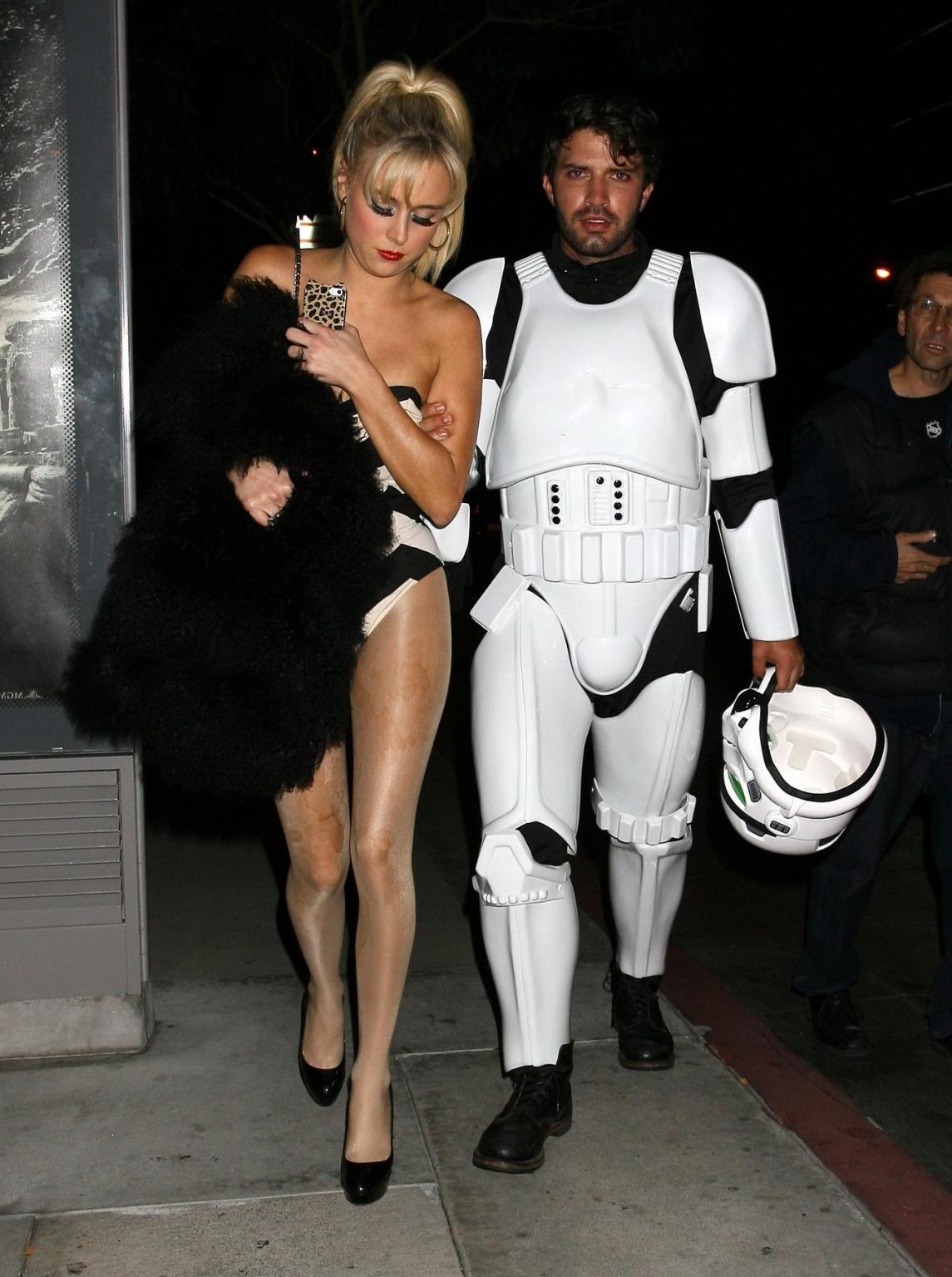 16P Alessandra Torresani leggy wearing a blackwhite bodysuit for a Halloween party i