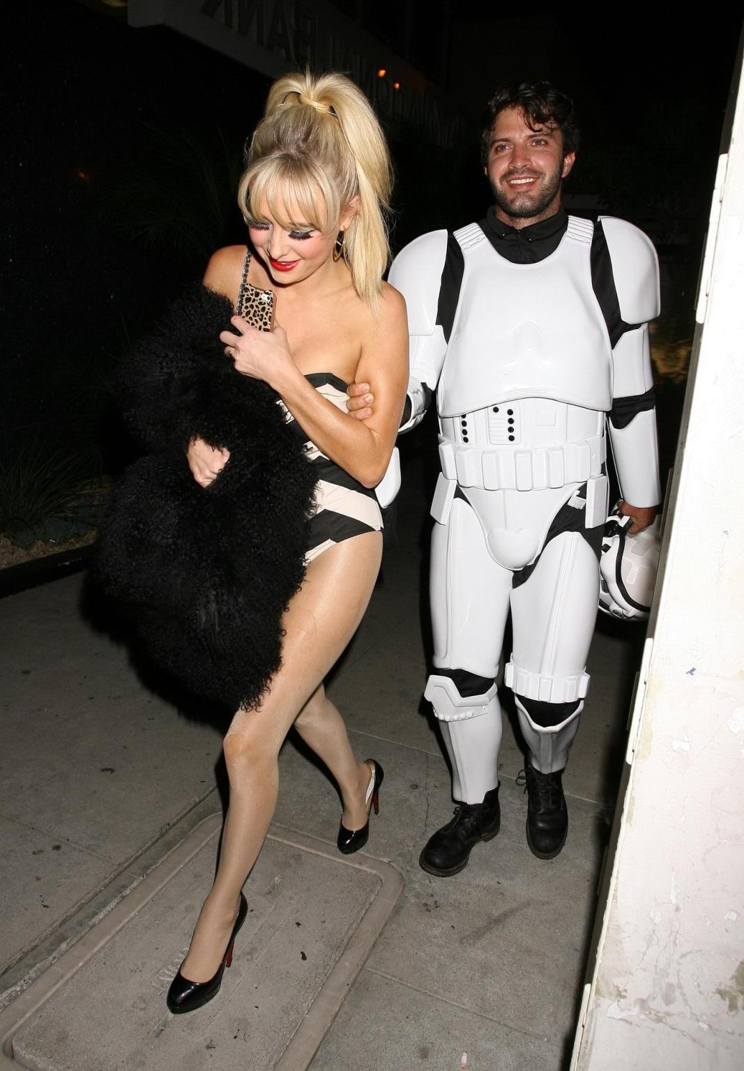 16P Alessandra Torresani leggy wearing a blackwhite bodysuit for a Halloween party i