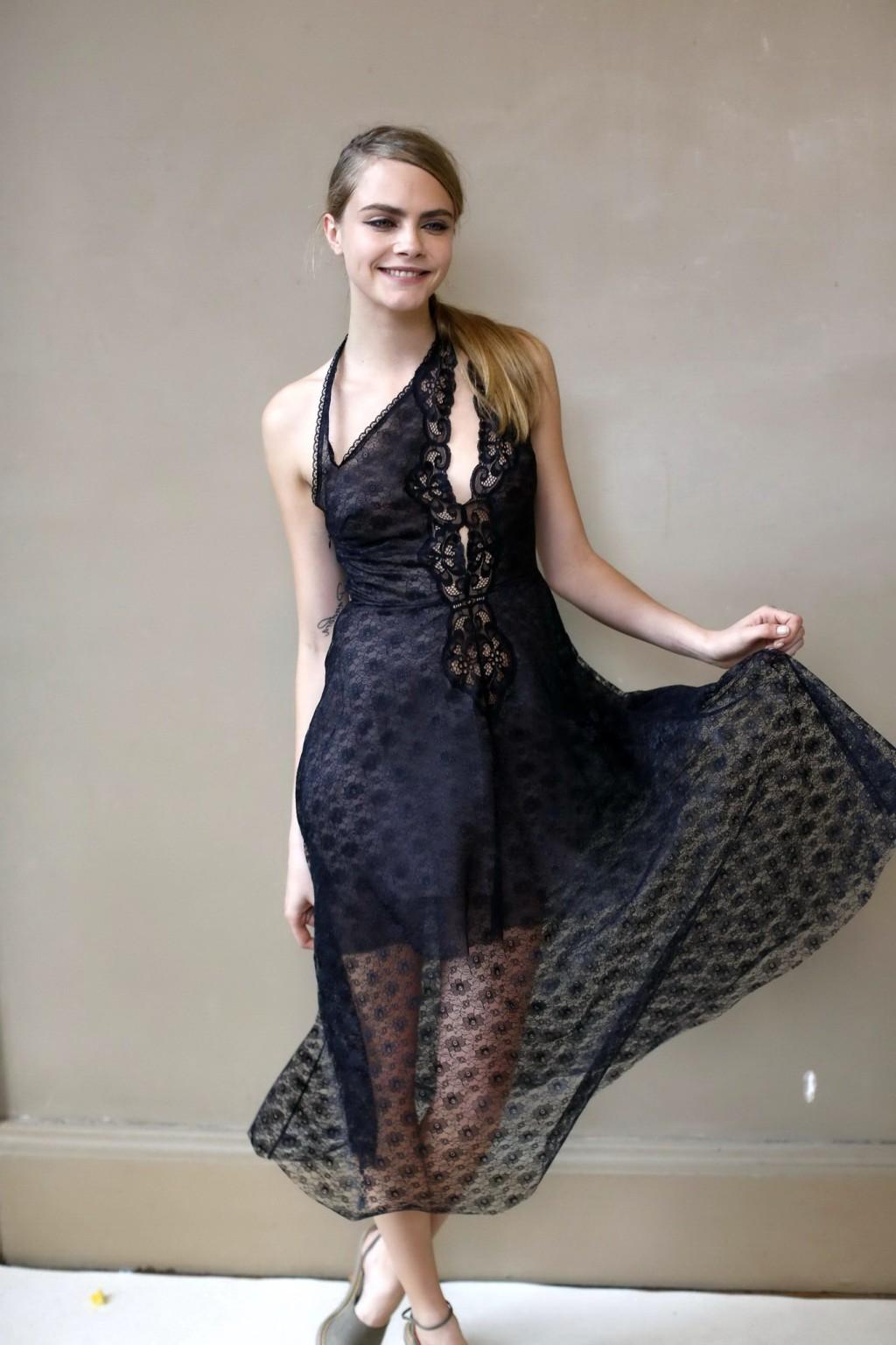 16P Cara Delevingne wearing a see through dress at Stella McCartney Fashion Show PFW