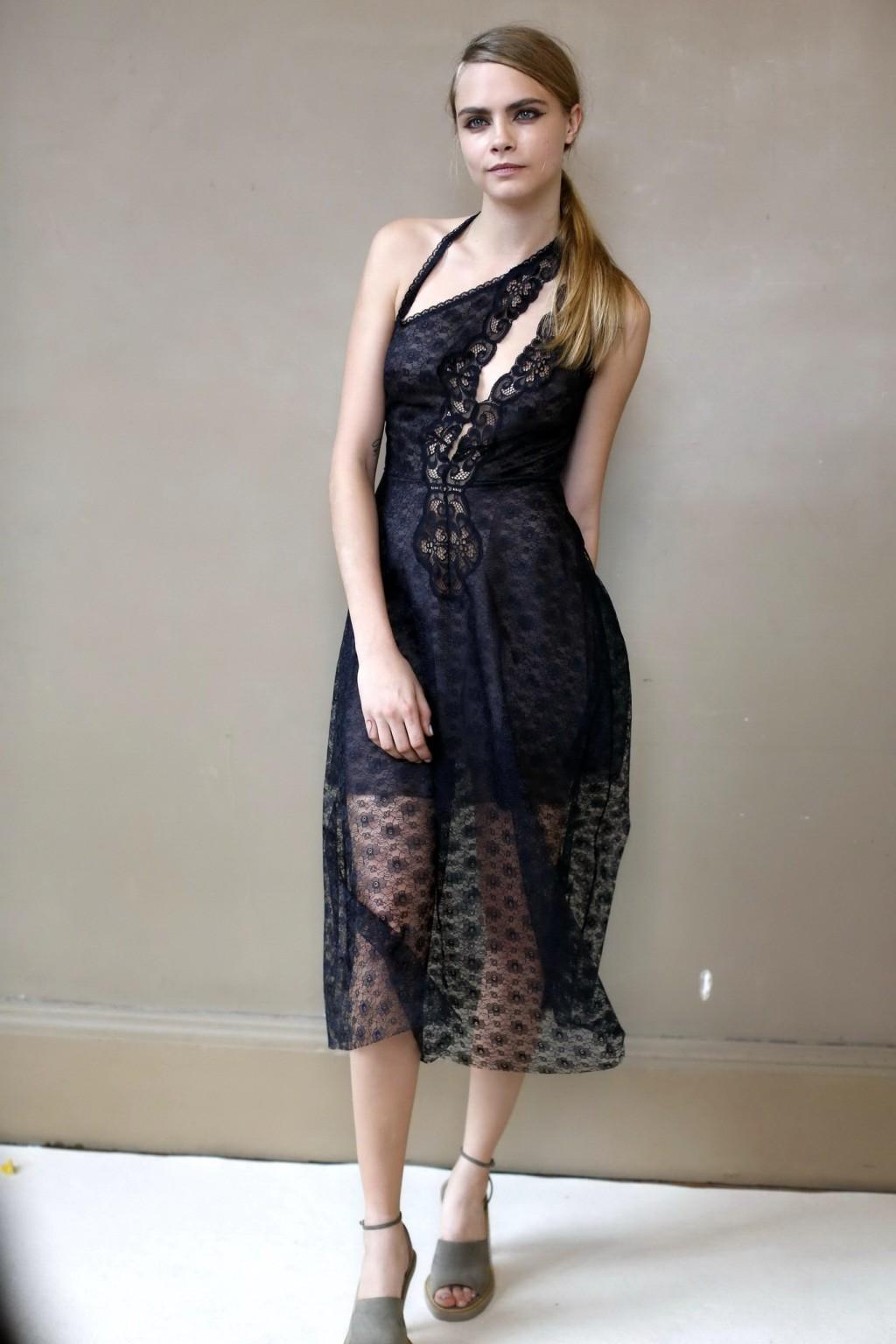 16P Cara Delevingne wearing a see through dress at Stella McCartney Fashion Show PFW