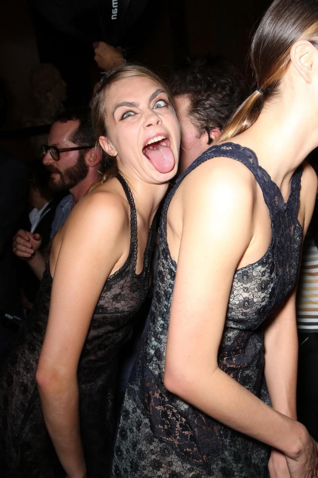 16P Cara Delevingne wearing a see through dress at Stella McCartney Fashion Show PFW