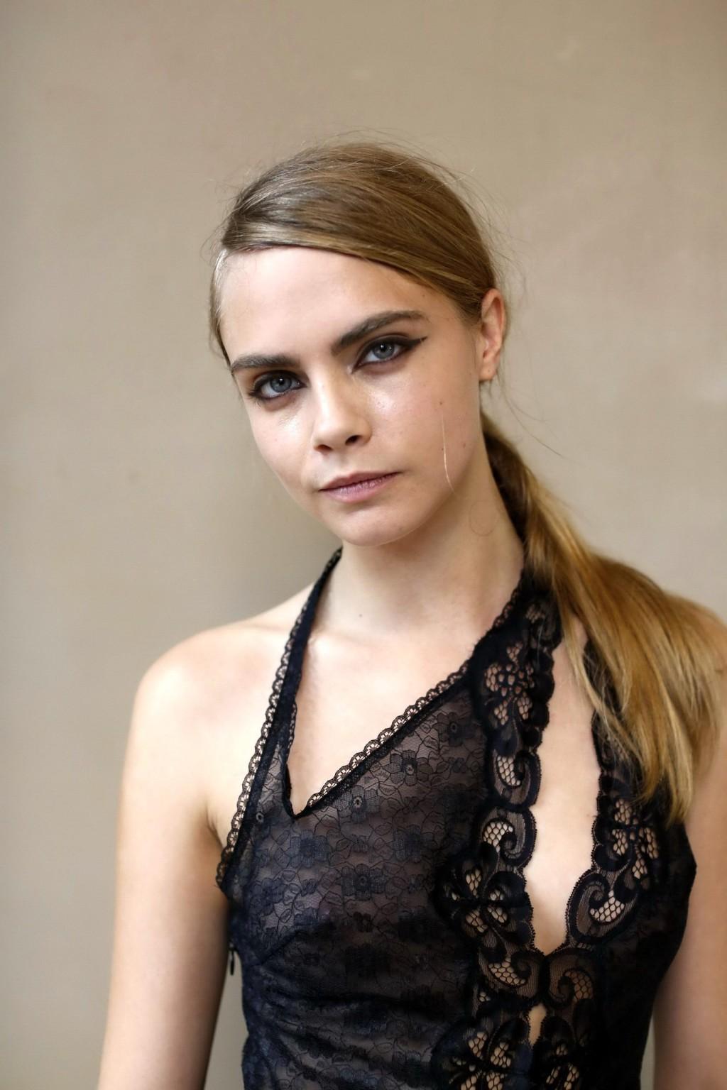 16P Cara Delevingne wearing a see through dress at Stella McCartney Fashion Show PFW