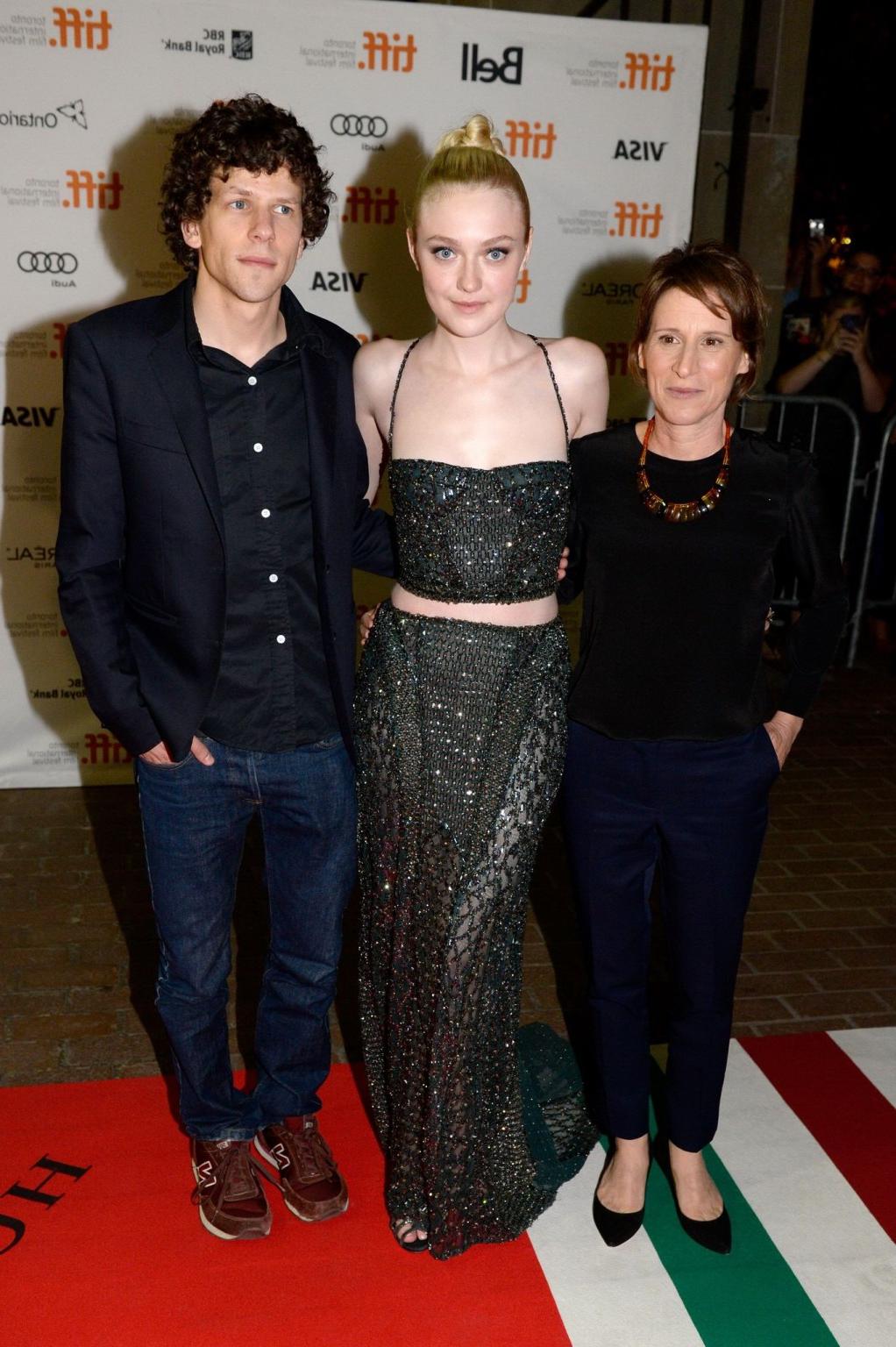 16P Dakota Fanning wearing low cut partially see-through dress at Night Moves premie