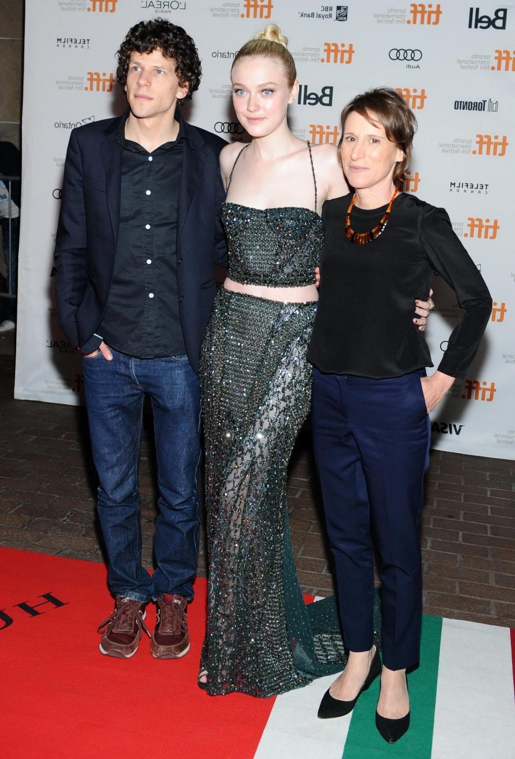16P Dakota Fanning wearing low cut partially see-through dress at Night Moves premie