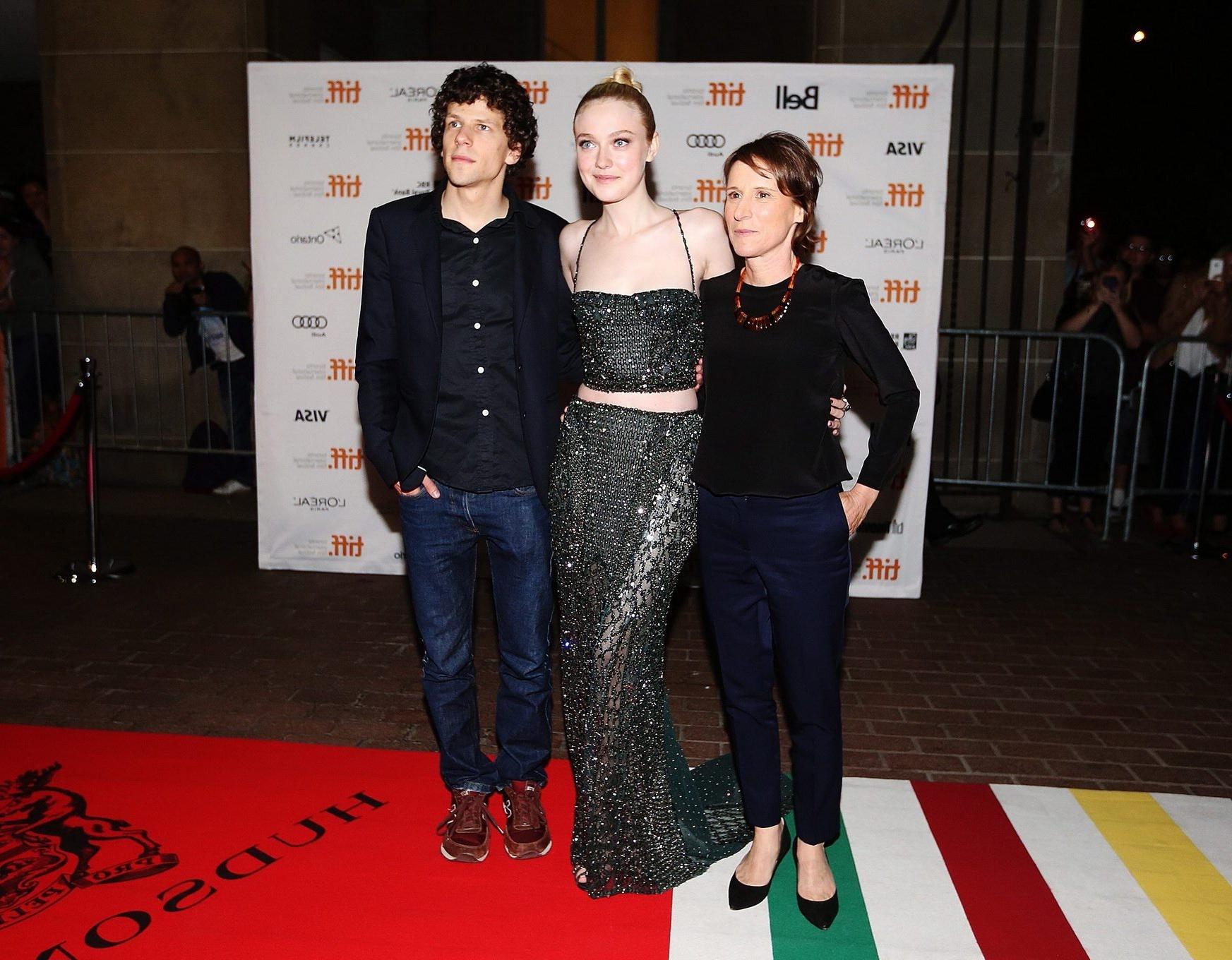16P Dakota Fanning wearing low cut partially see-through dress at Night Moves premie