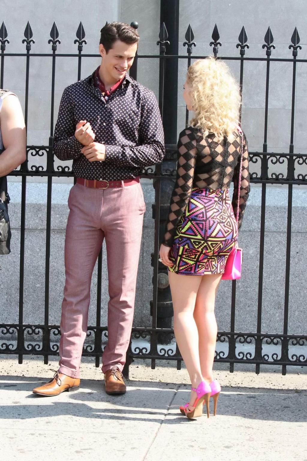 16P AnnaSophia Robb wearing tight see-through mini dress at The Carrie Diaries set i