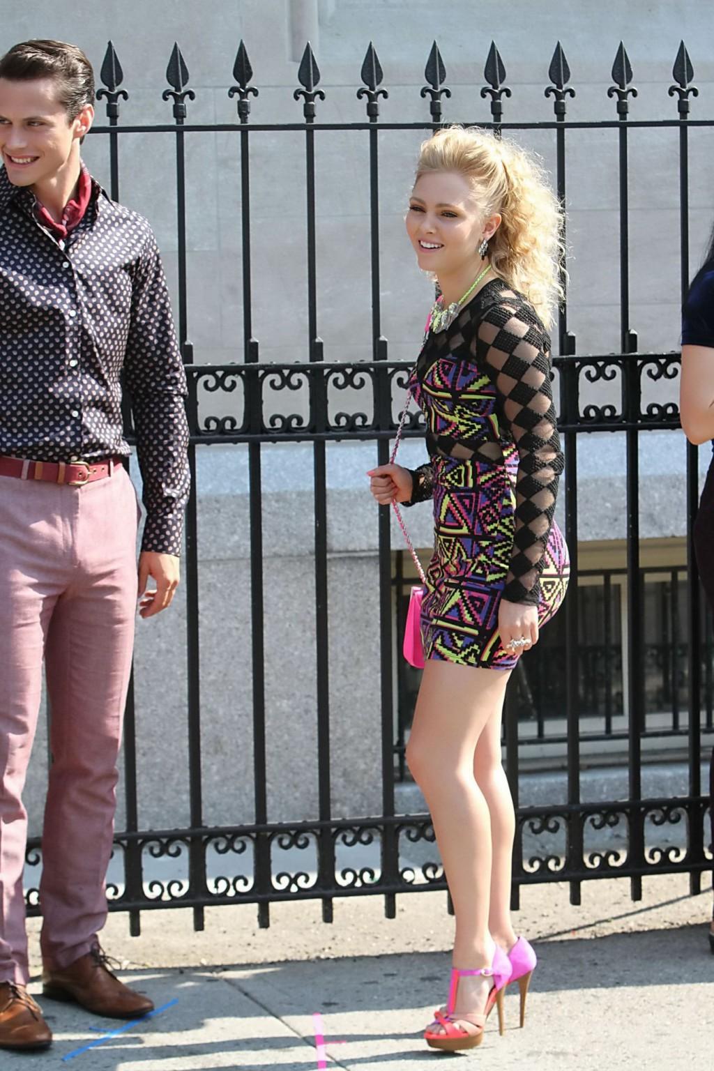16P AnnaSophia Robb wearing tight see-through mini dress at The Carrie Diaries set i