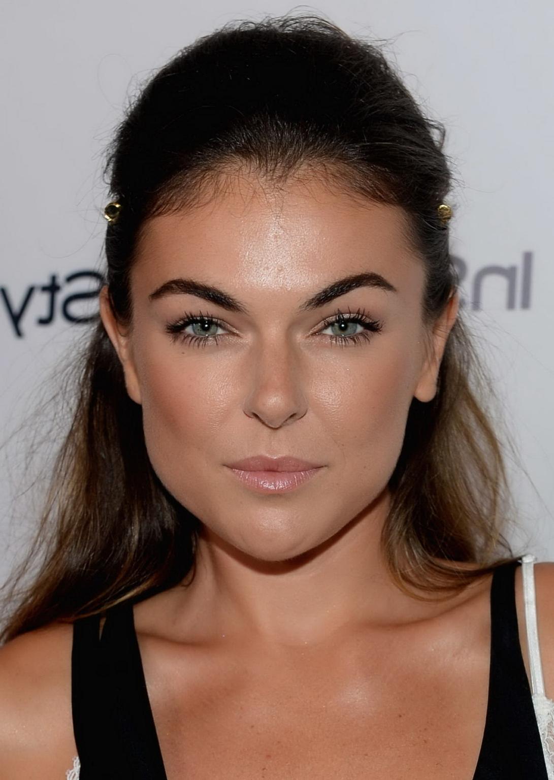 16P Serinda Swan braless wearing see-through top and black mini dress at InStyle 201