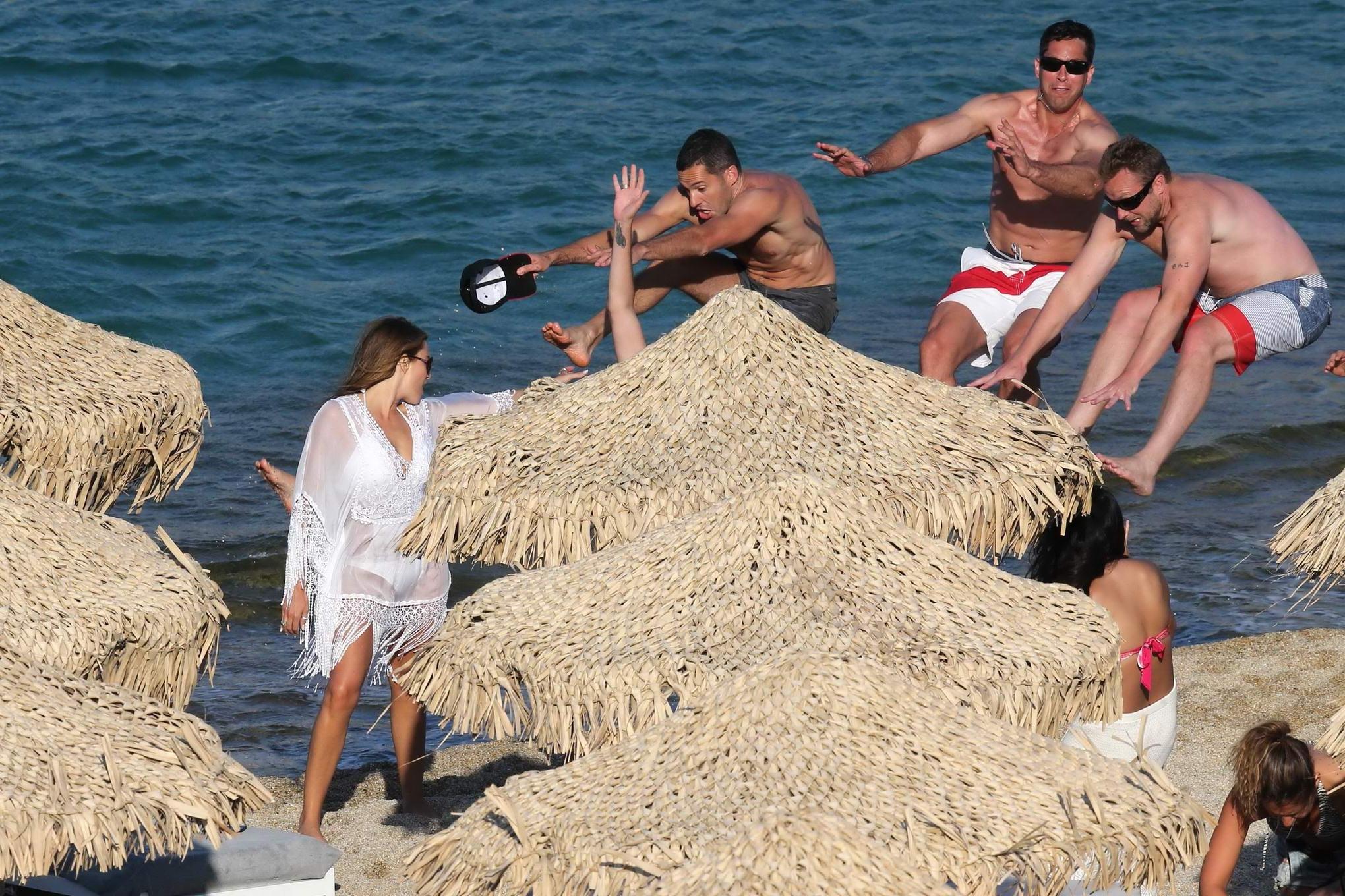 16P Sofia Vergara see-through to white bikini arriving at the beach in Mykonis