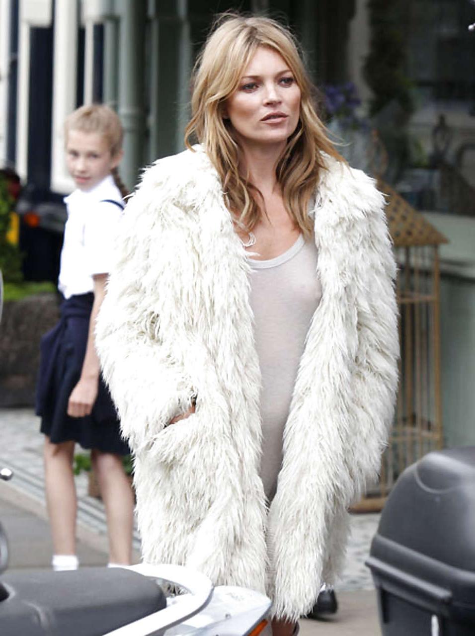 16P Kate Moss exposing up skirt and see thru on street