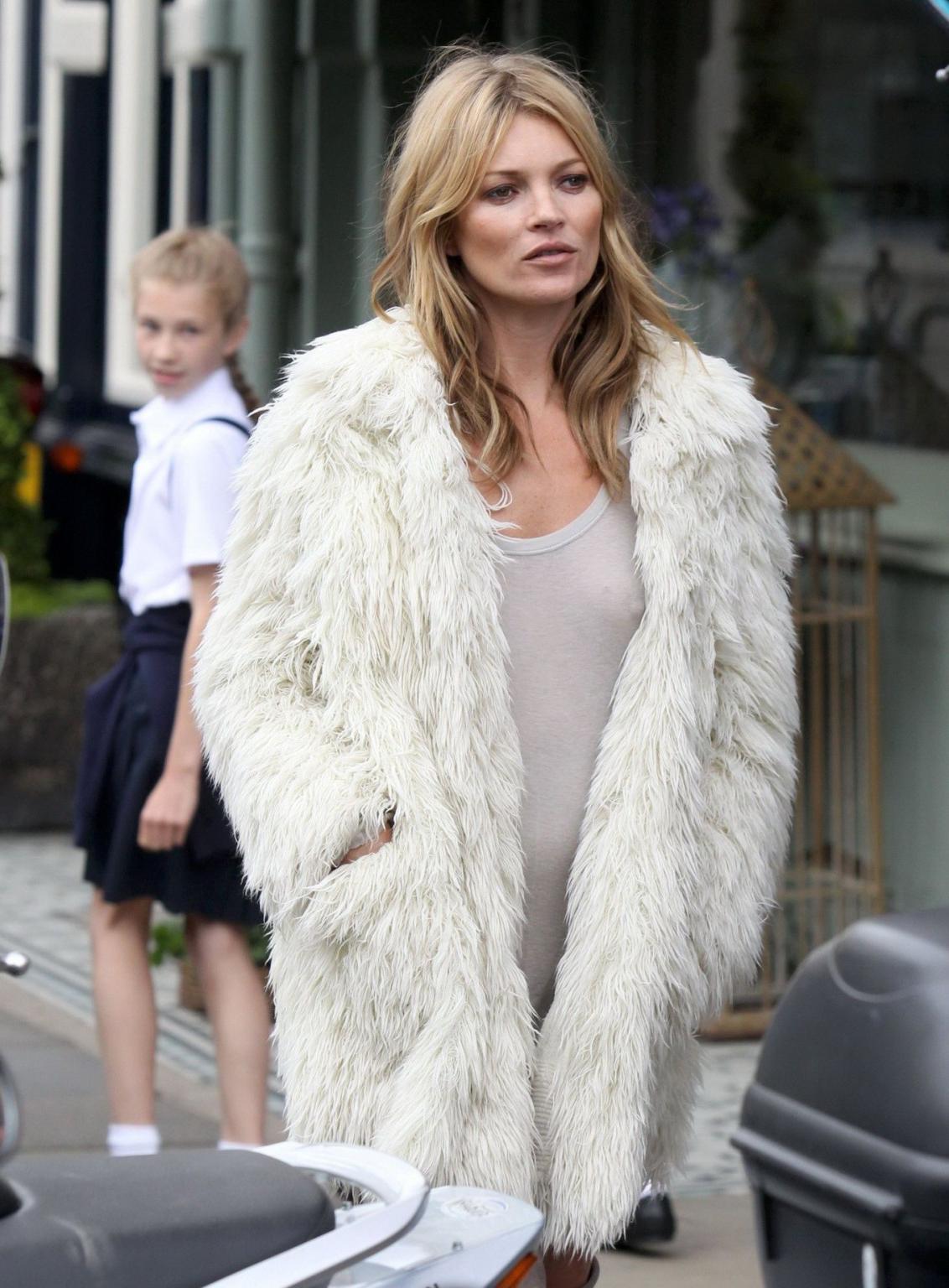 16P Kate Moss pantyless and braless wearing see-through top and boots out in London