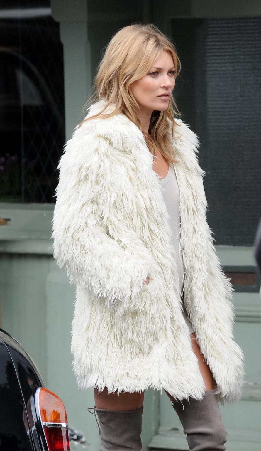 16P Kate Moss pantyless and braless wearing see-through top and boots out in London