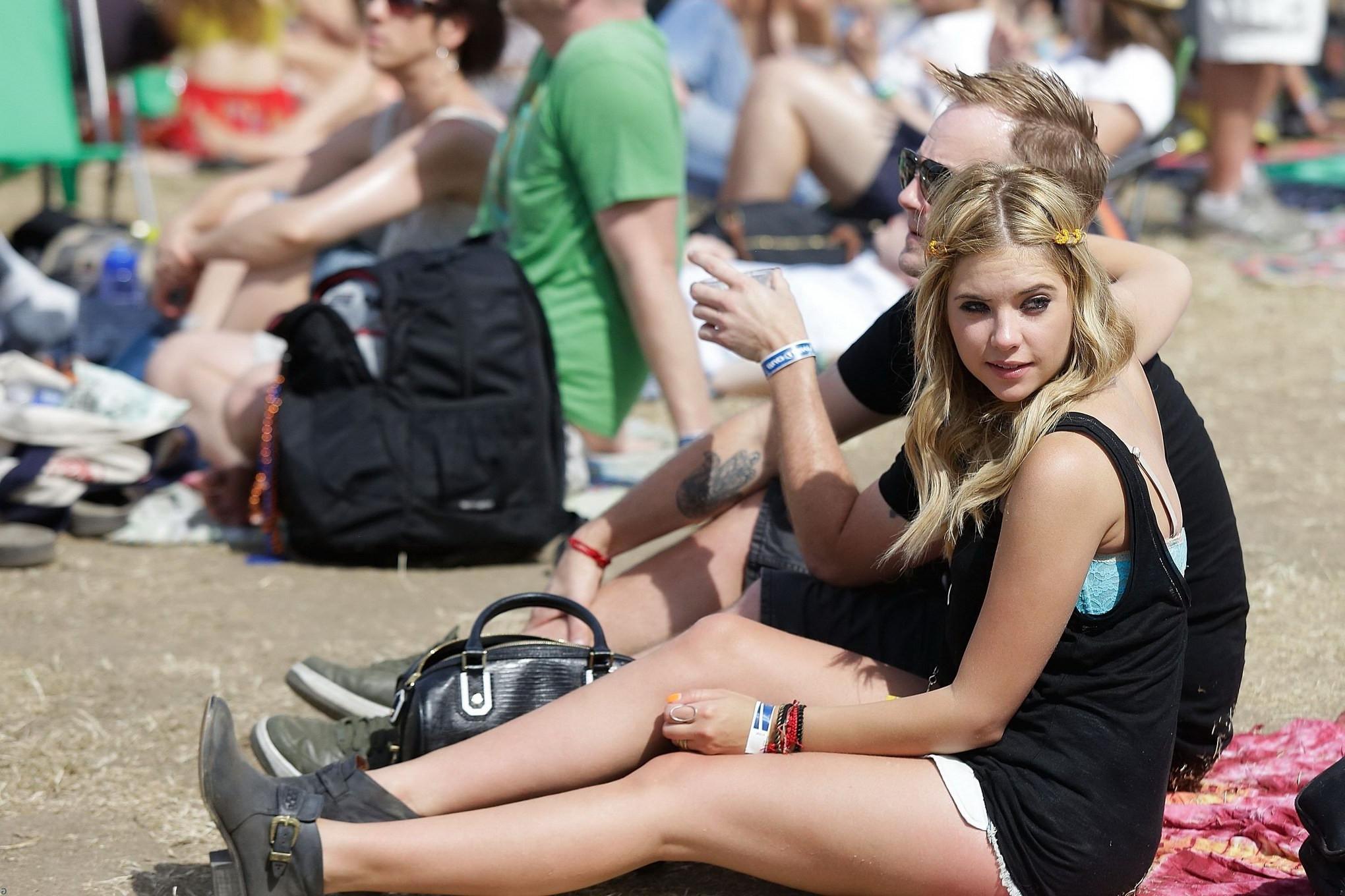 16P Ashley Benson wearing transparent tank top and hotpants at the Bandeau festival 