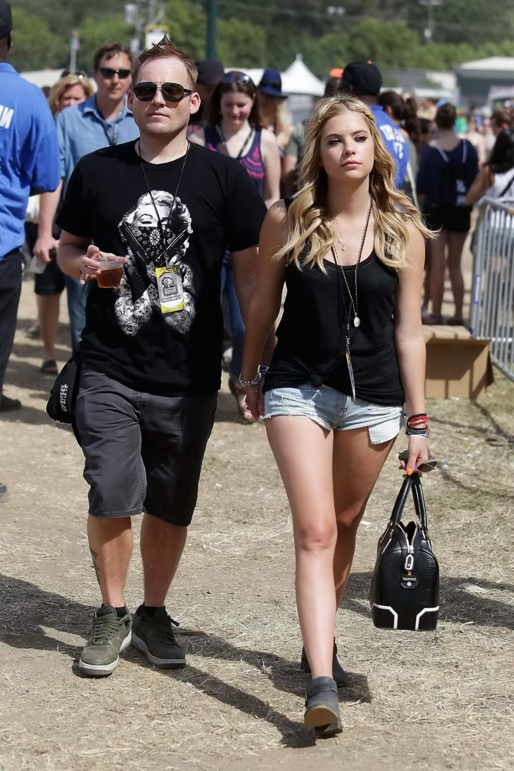 16P Ashley Benson wearing transparent tank top and hotpants at the Bandeau festival 