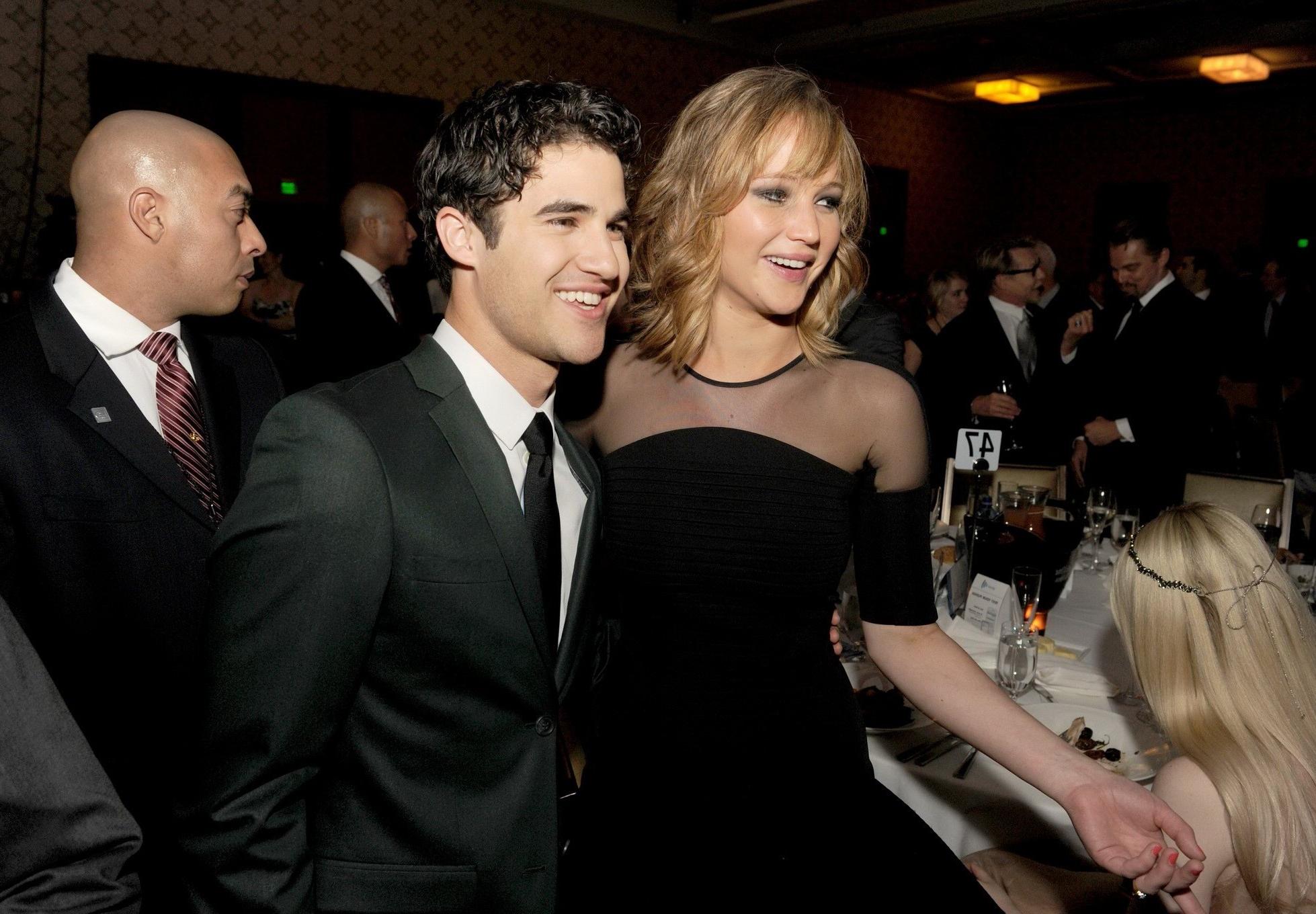 16P Jennifer Lawrence wearing black partially see-thru mini dress at 24th Annual GLA