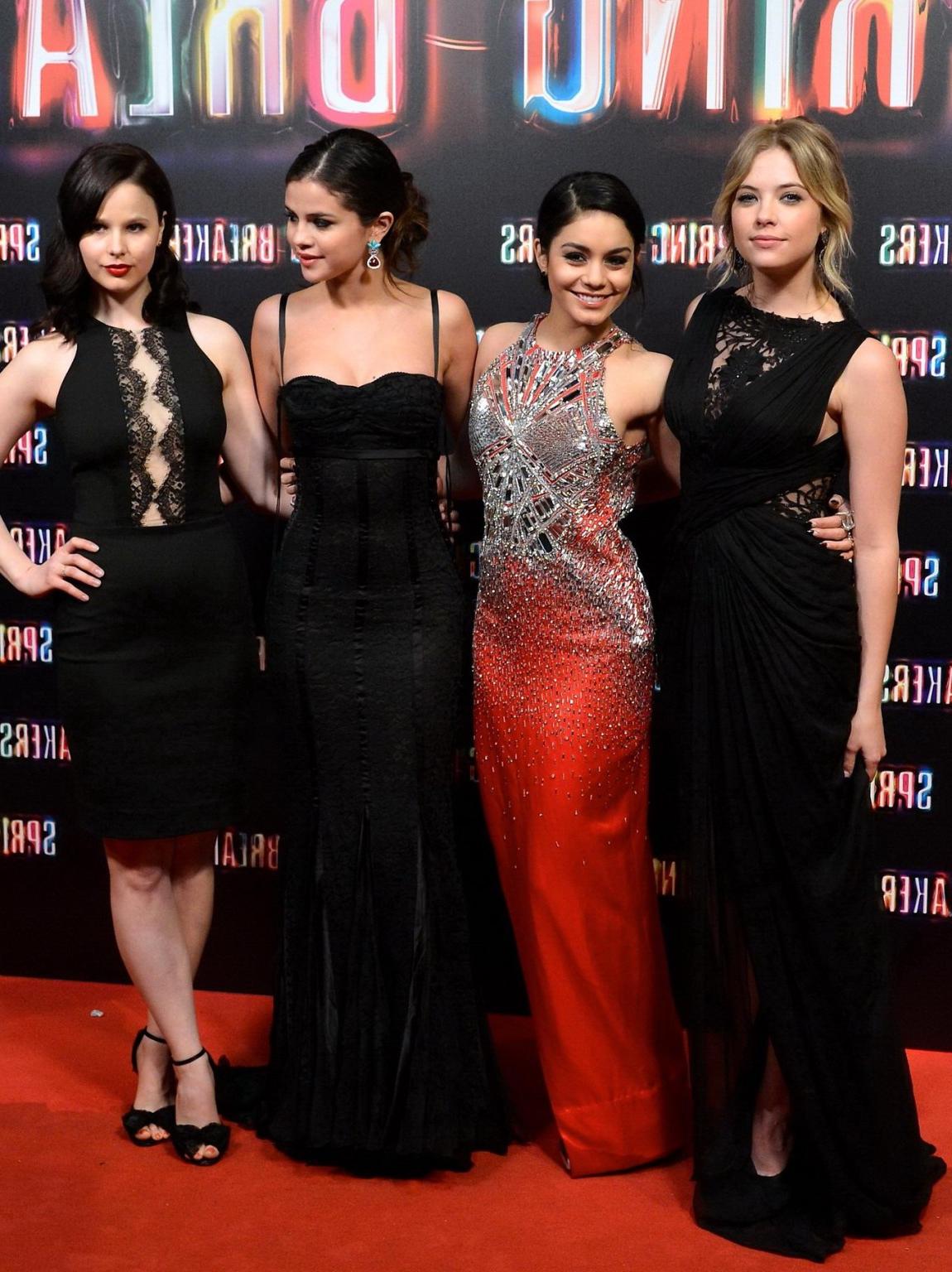 10P Ashley Benson wearing a partially see through dress at 'Spring Breakers' premier
