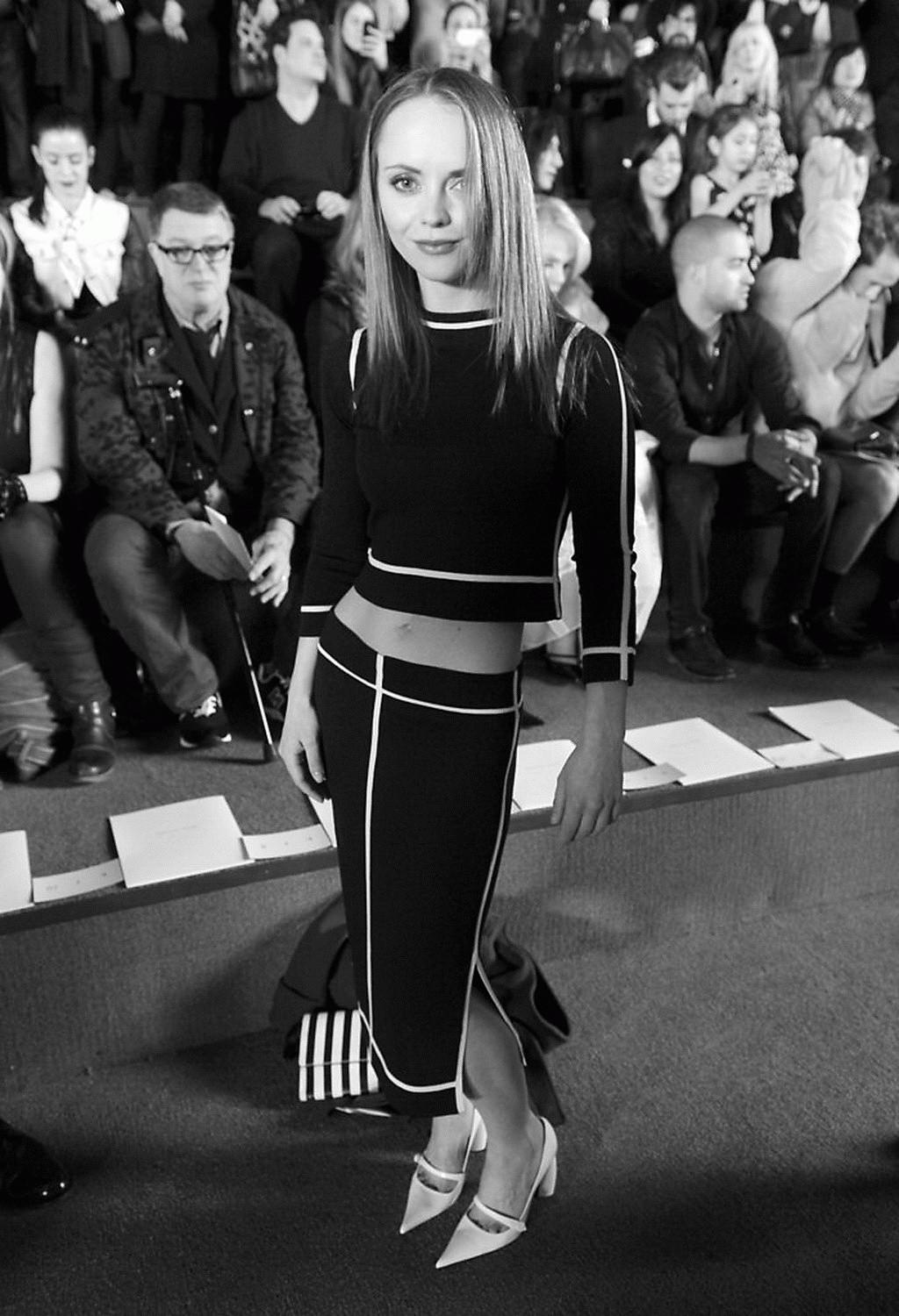 10P Christina Ricci see through to bra at Marc Jacobs Fashion Show in NYC