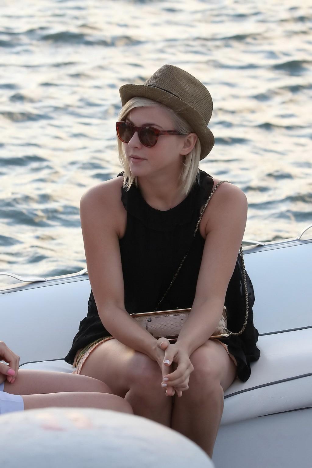 10P Julianne Hough wearing skimpy shorts  overall top while on vacation in St Barts